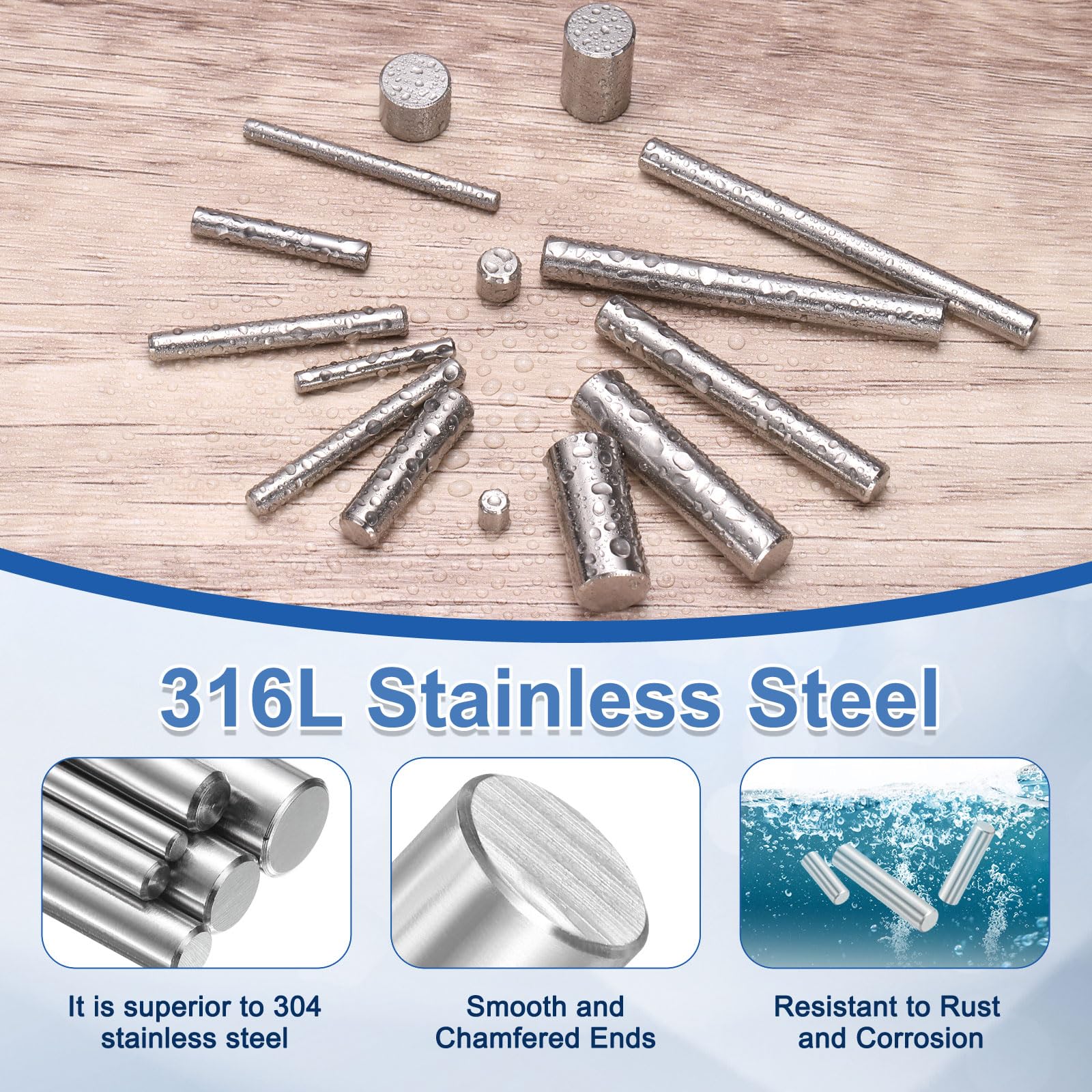 QUARKZMAN 20 sztuk 6 mm x 30 mm, stal nierdzewna 316L, trzpień walcowy, sztyft do regałów, elementy mocujące, metalowe kołki do regałów, kolor srebrny