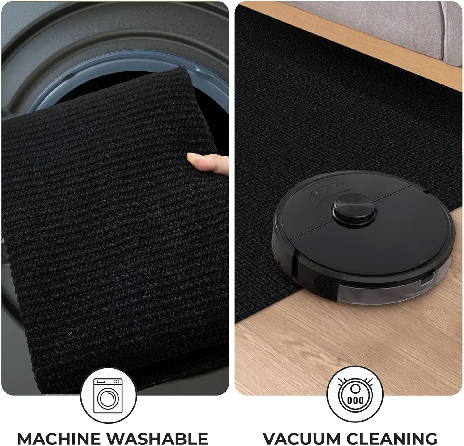KOZYFLY Washable Entryway Rug 3x5 Ft Area Rugs Cotton Rubber Backed Throw Rugs Indoor Door Mat Kitchen Rugs Braided Floor Carpet for Front Entrance Kitchen Living Room, Black