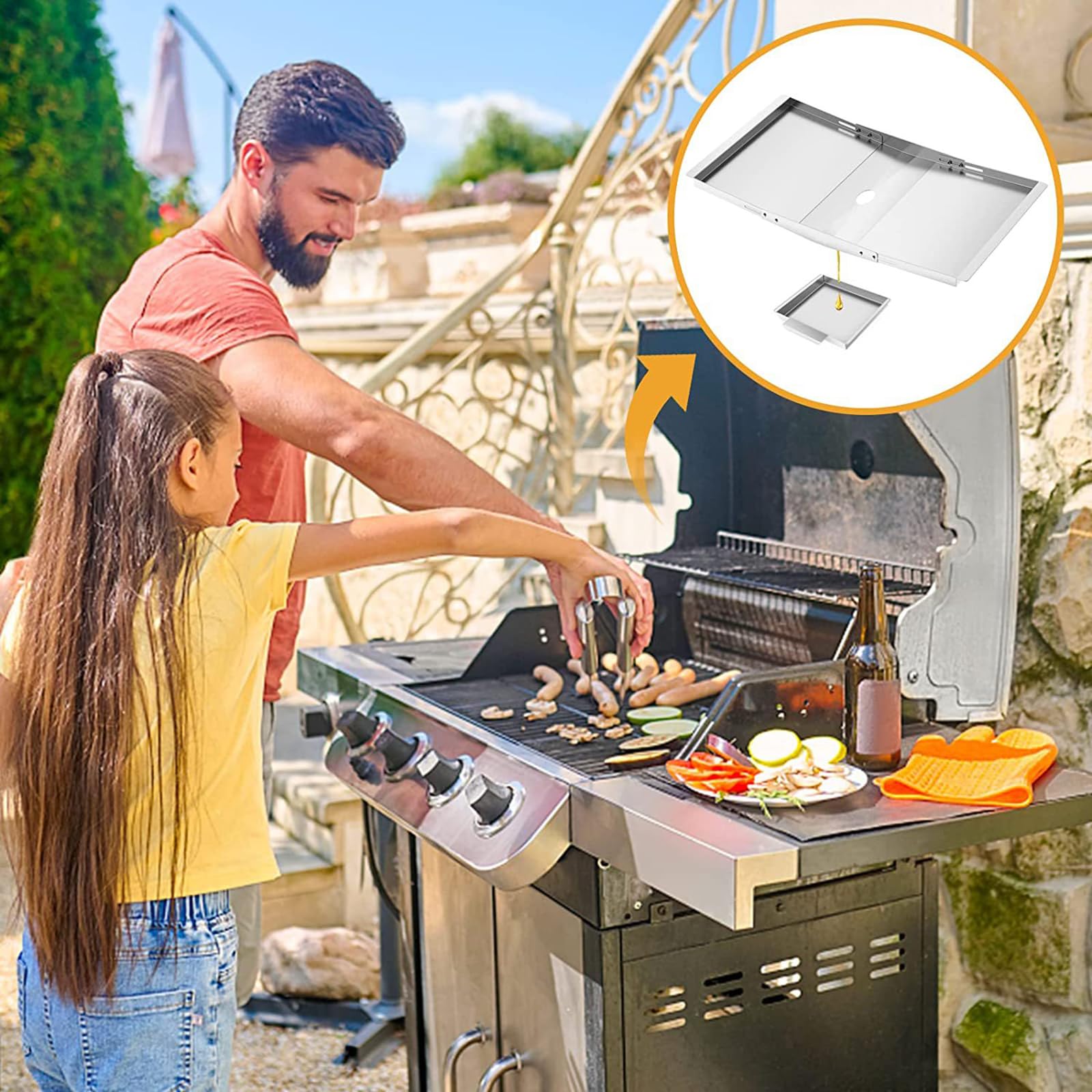 Vassoio raccogli Grasso di Ricambio con vaschetta di Raccolta, Accessorio Universale per vaschetta raccogligocce, Compatibile con Vari Modelli di griglia, per Barbecue all'aperto