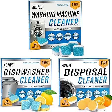 Washing Machine Dishwasher & Disposal Cleaning Tablets - Appliance Refresh Bundle Includes 12 Month Supply Cleaner Deodorizer, Washer Descaler, Disposer Freshener Deep 72