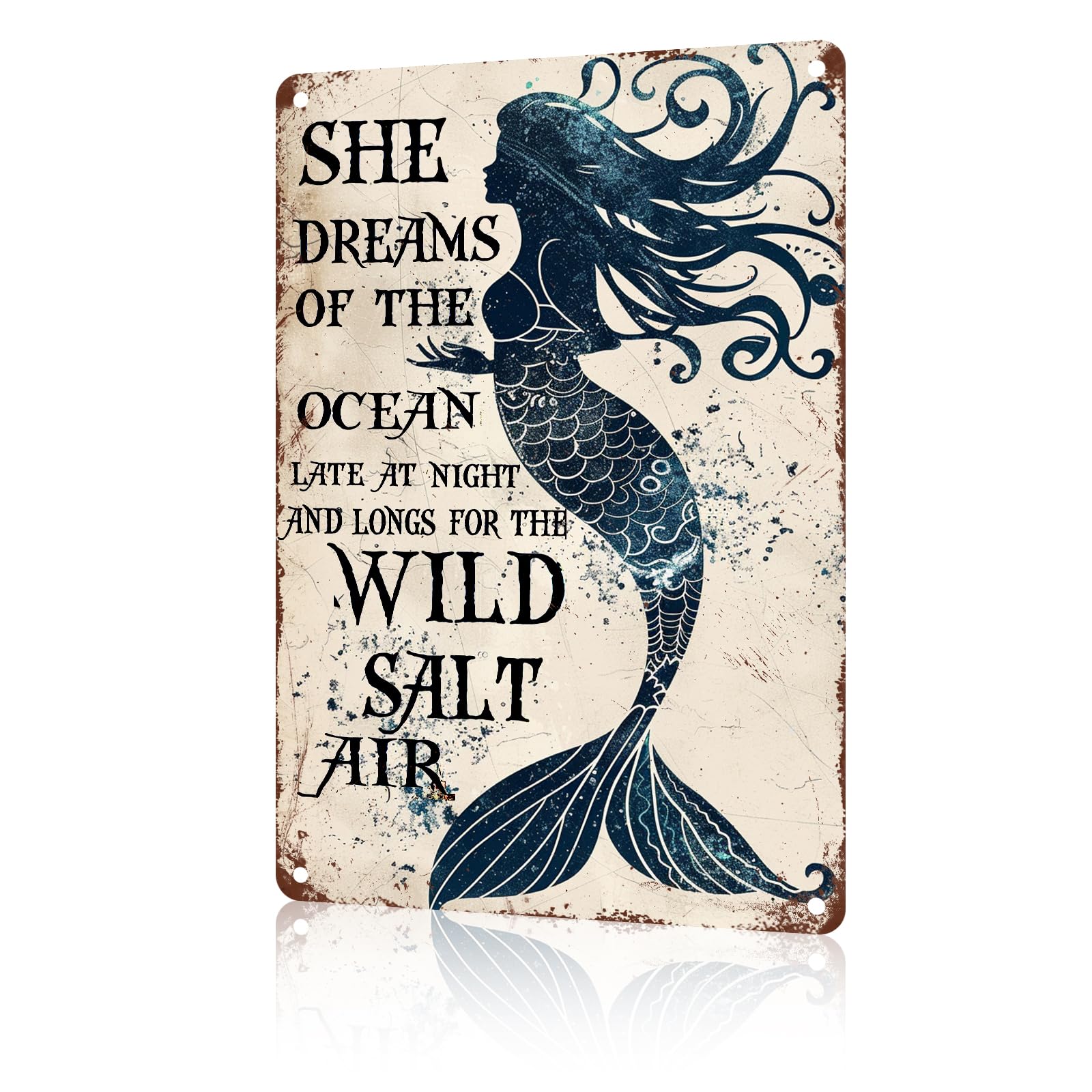 Anceky Mermaid Dreams Metal Sign Retro Aluminum Tin Sign Bar Sign for Cafe Bathroom Home Farmhouse Bar Wall Decor 12×16 Inch