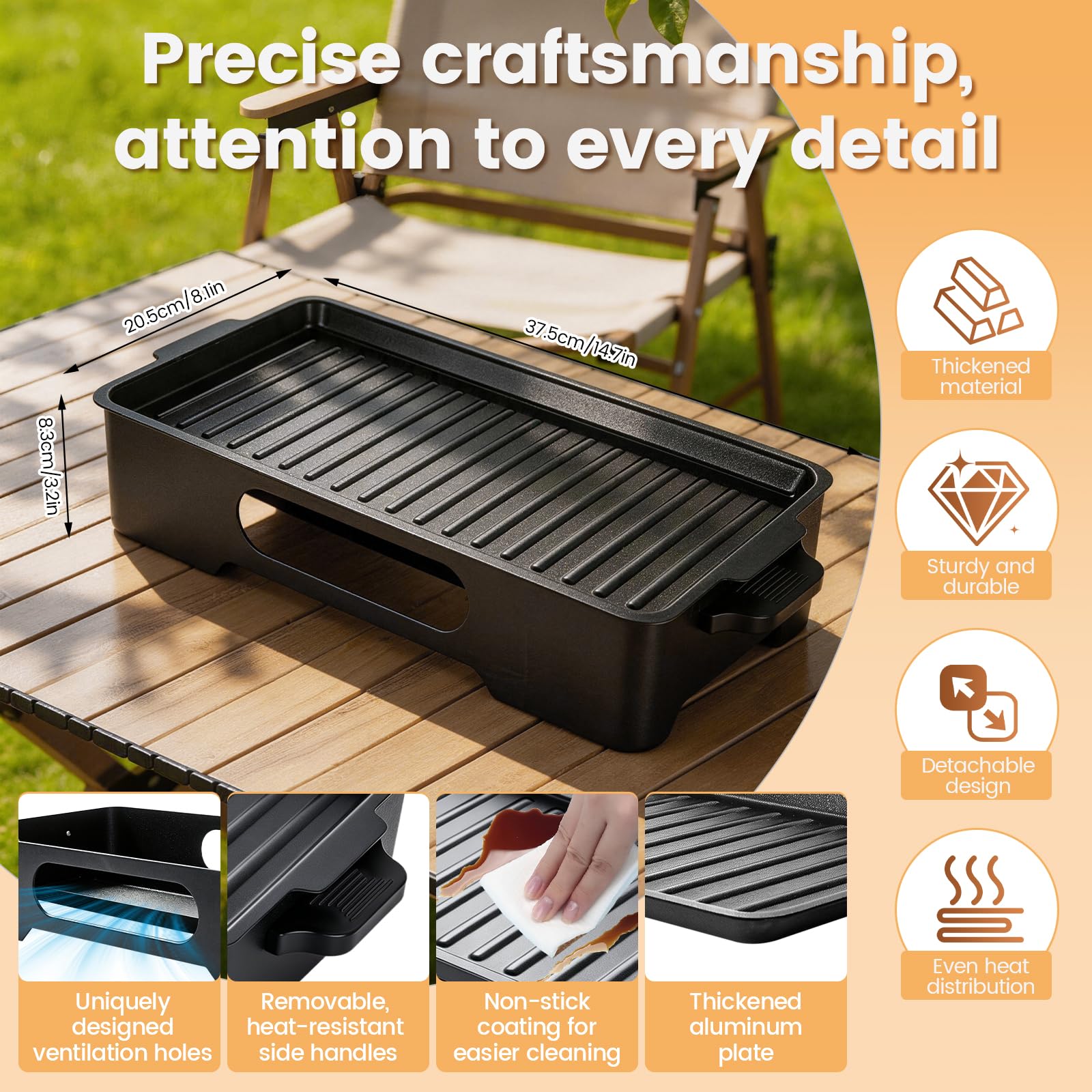 BBQ Warmhalteplatte Grillgut,Warmhalteplatte fürs Grillen & Essen,Warmhaltebehälter Grillgut Mit Antihaftbeschichtung & Holzkohleschale,Camping Grill Zubehör für Outdoor Grill & Garten