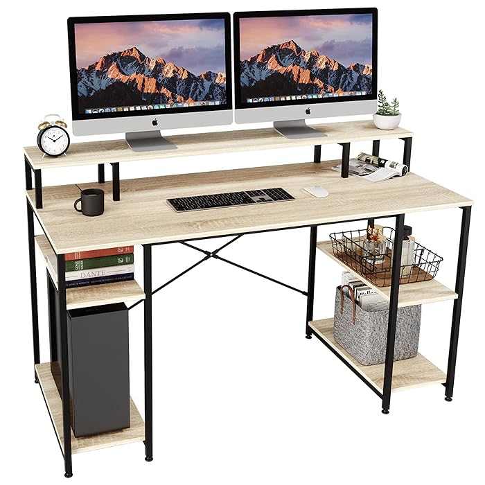 Buy Bestier Computer Desk with Monitor Shelf, 55 Inches Gaming Desk