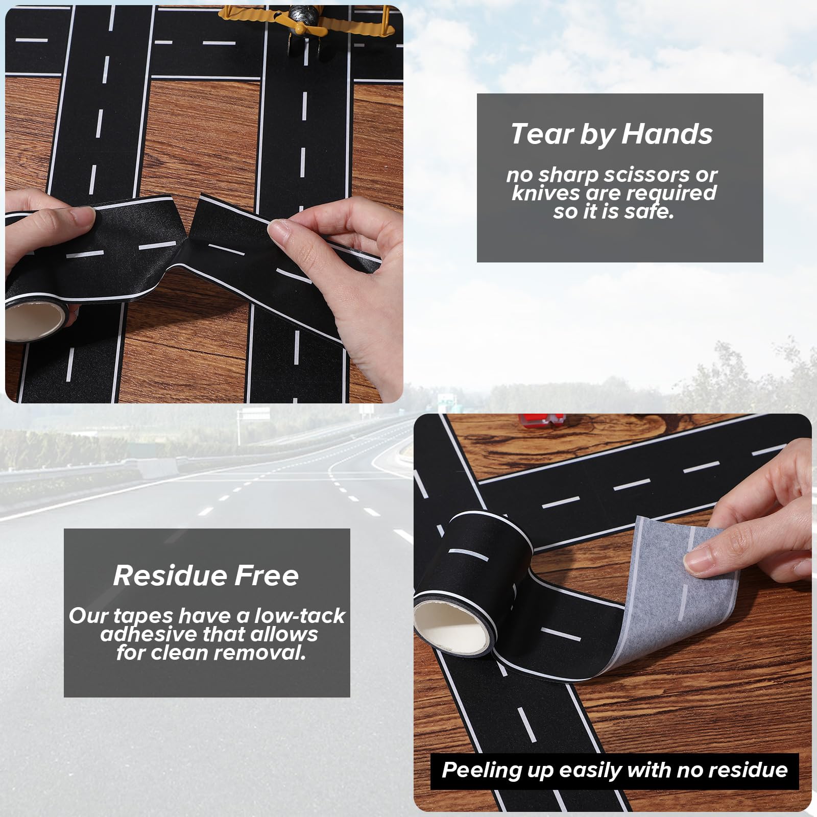 Ouligay Road Tape for Toy Cars Race Track Tape, 2pcs Black Roadway, Easy Stick & Tear, No Residue, Perfect for Kids' Racing Parties - Image 4