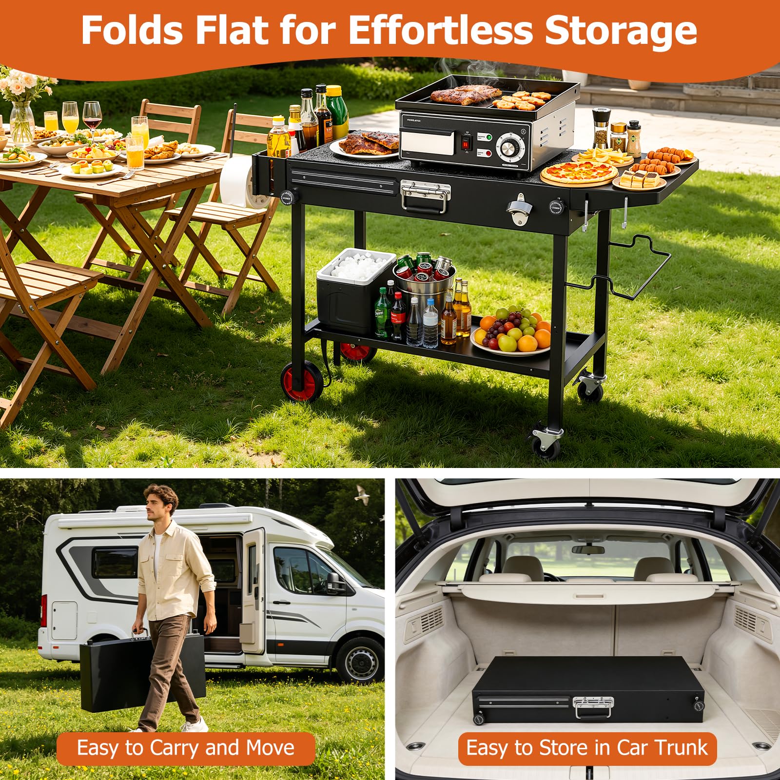Tavolo da barbecue per piastra Blackstone, carrello pieghevole portatile