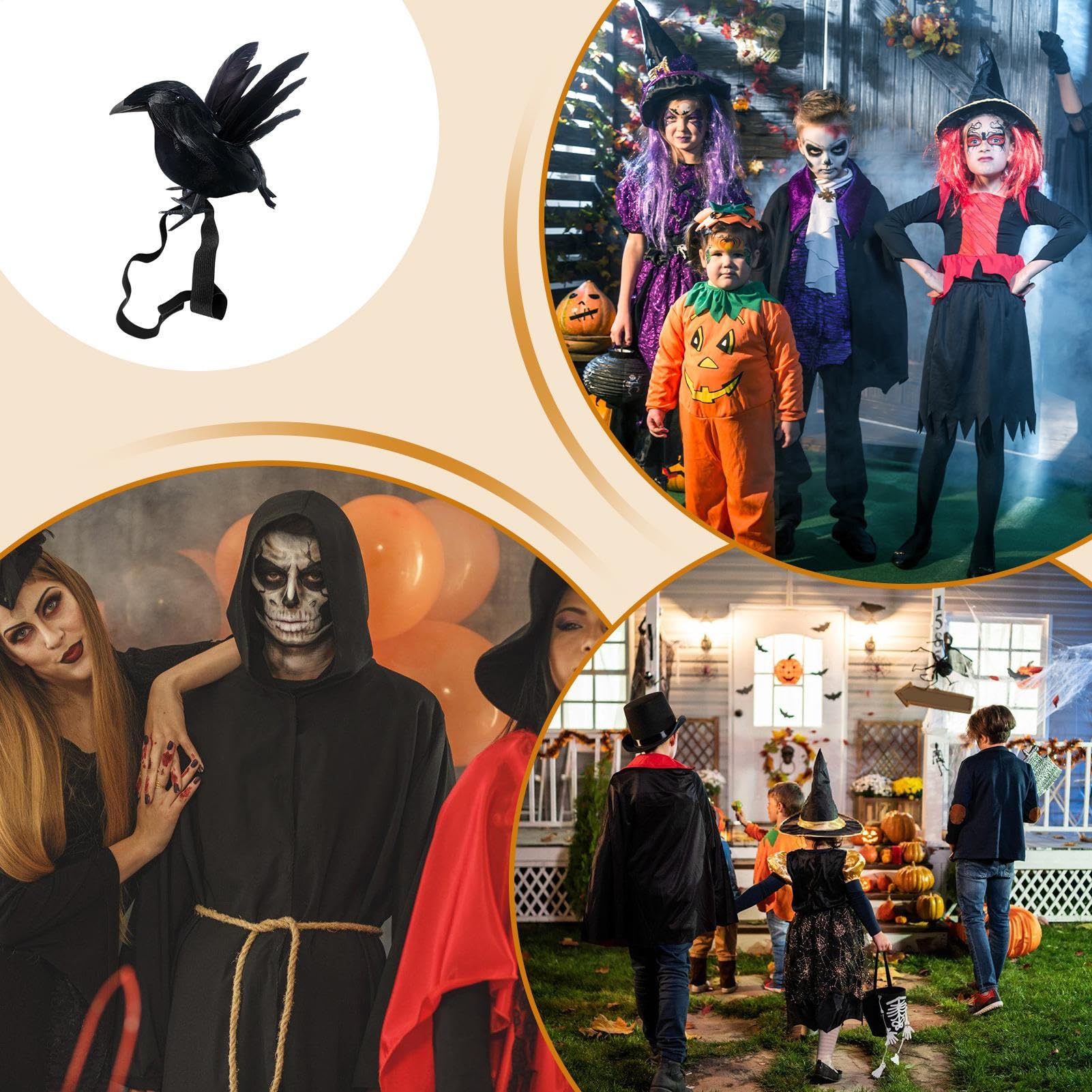 Statua wrony - Halloween sztuczny kruk, rekwizyt cosplay z elastyczn? opask? akcesoria do kostiumu do wewn?trz ogrodu podwórka rami? zewn?trz nagrobki nawiedzony dom podwórko dom