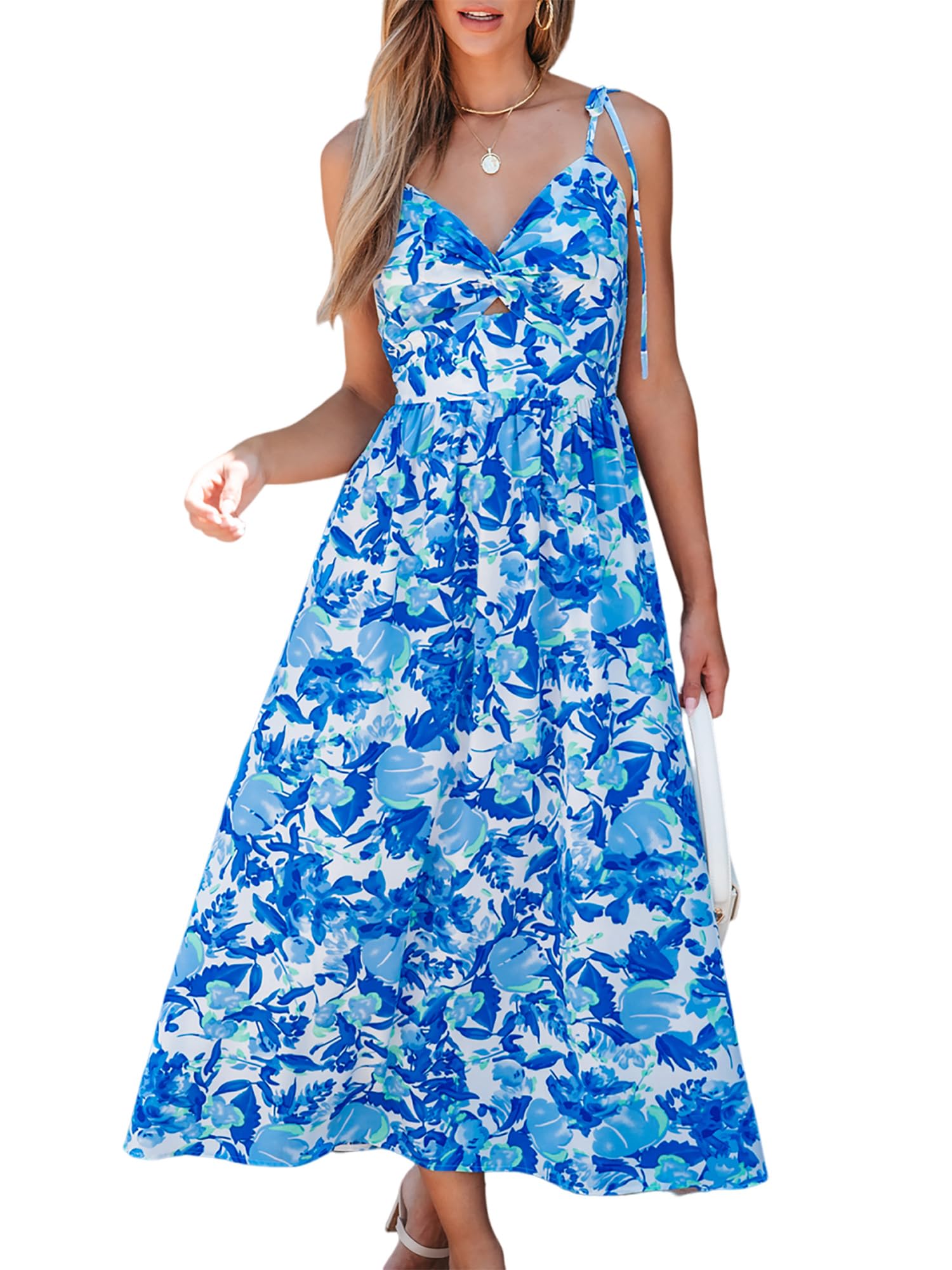 CUPSHE Women's Summer Dress, V-Neck, Twist Front, Boho Strappy Casual Camisole Dress, for Beach, Party