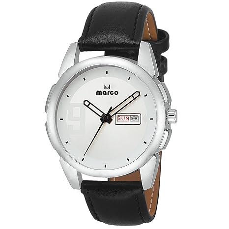 White Dial Black Strap Day N Date Mens Watch