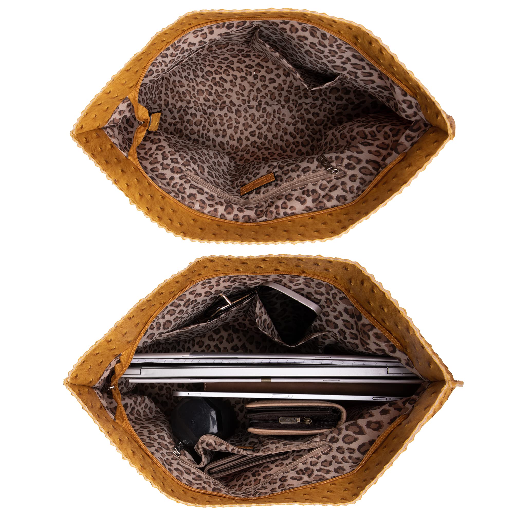 Milan Chiva Tote Bag for Women with Zipper Large Ostrich Vegan Leather Shoulder Purses and Handbags