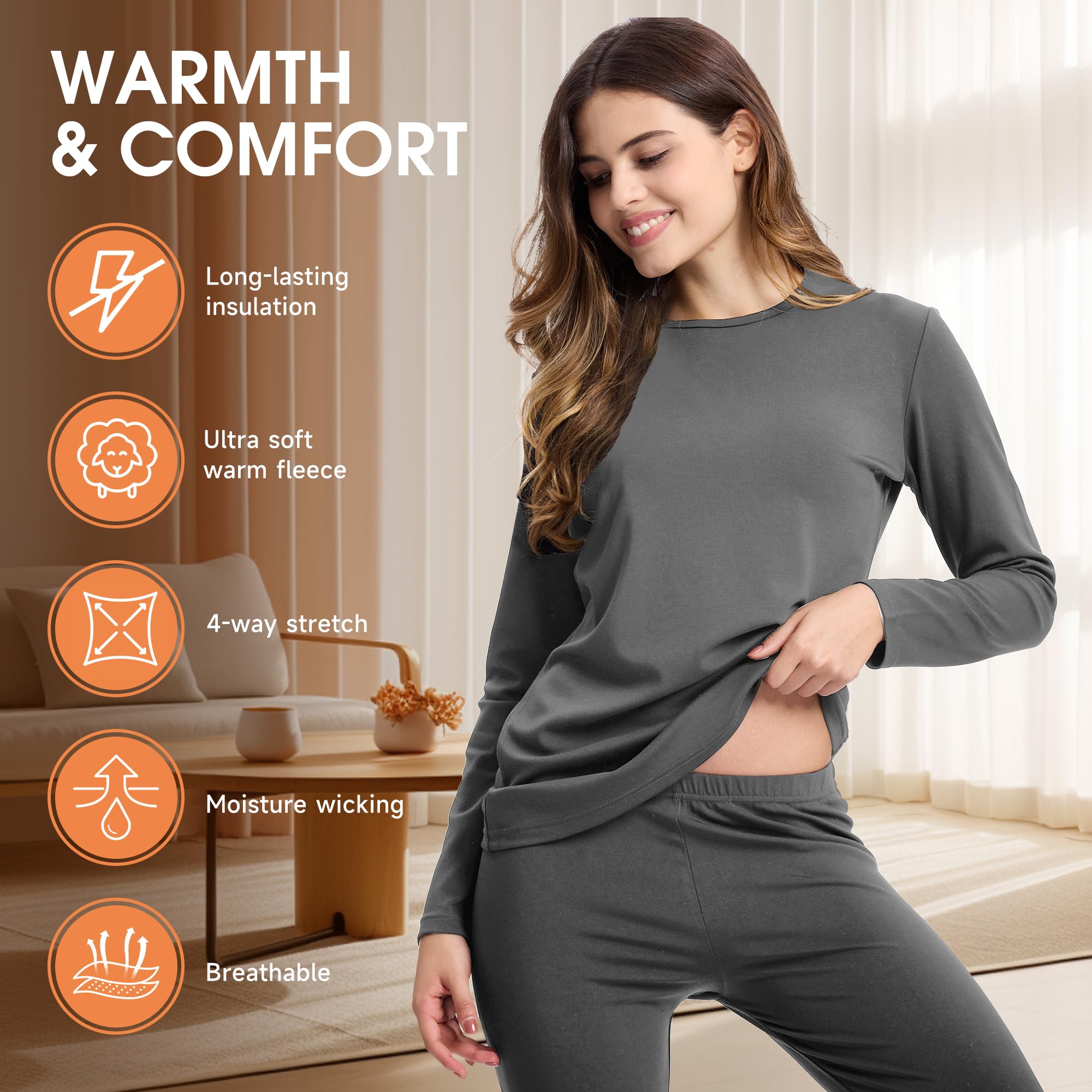 BAMBOO COOL Ropa interior térmica para mujer, monocolor