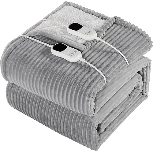 Homemate Electric Blanket Queen Size - 84"x90" Heated Blanket Queen Size 1/2/4/6/8 Hours Auto-Off 10 Heat Levels Over-Heat Protection Soft Flannel Sherpa Heating Blanket Queen ETL Certification