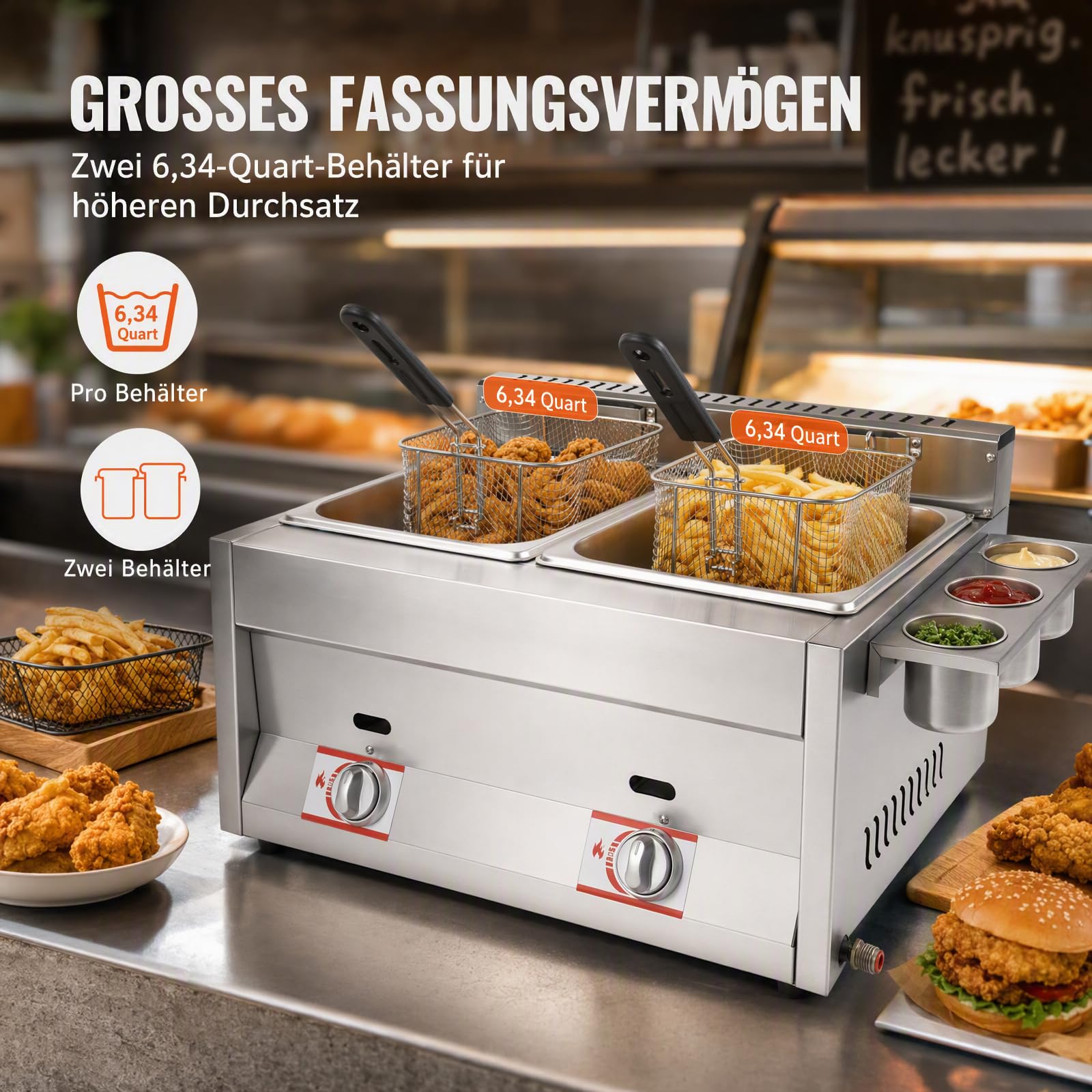Podwójna frytkownica gazowa, 2 x 6 l, ze stali nierdzewnej