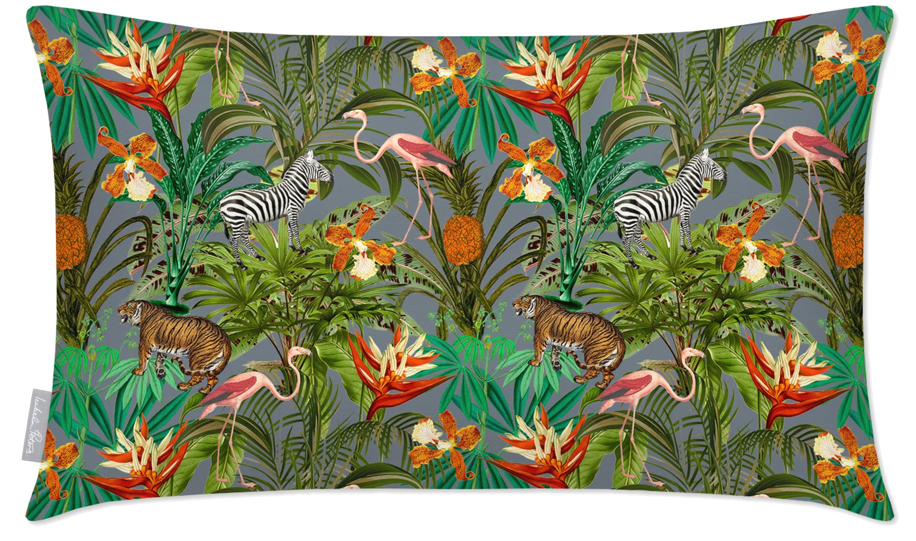 Izabela Peters Outdoor Cushions Waterproof, 50 x 30 cm, Filled Outdoor Cushion, Jungle Fusion - French Grey, Garden Furniture Cushions, Outdoor Seat Cushions, Garden Chair Cushions