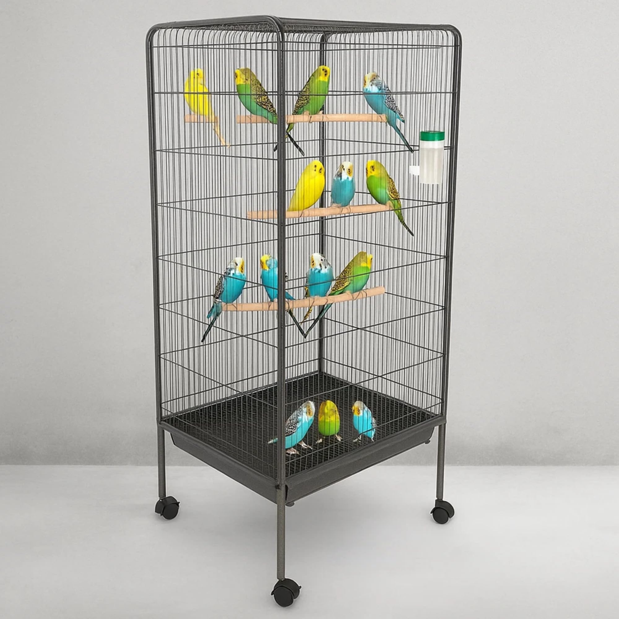 Large 53 Inch Bird Cage with Stand – Steel Rolling Flight Cage for Parrots, Cockatiels, Conures & Pigeons – Spacious Wrought Iron Aviary with Slide-Out Tray & Feeders (21 x 53 x 21 inch)