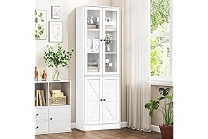 Glacier White Glass Door Bookcase for Display and Storage