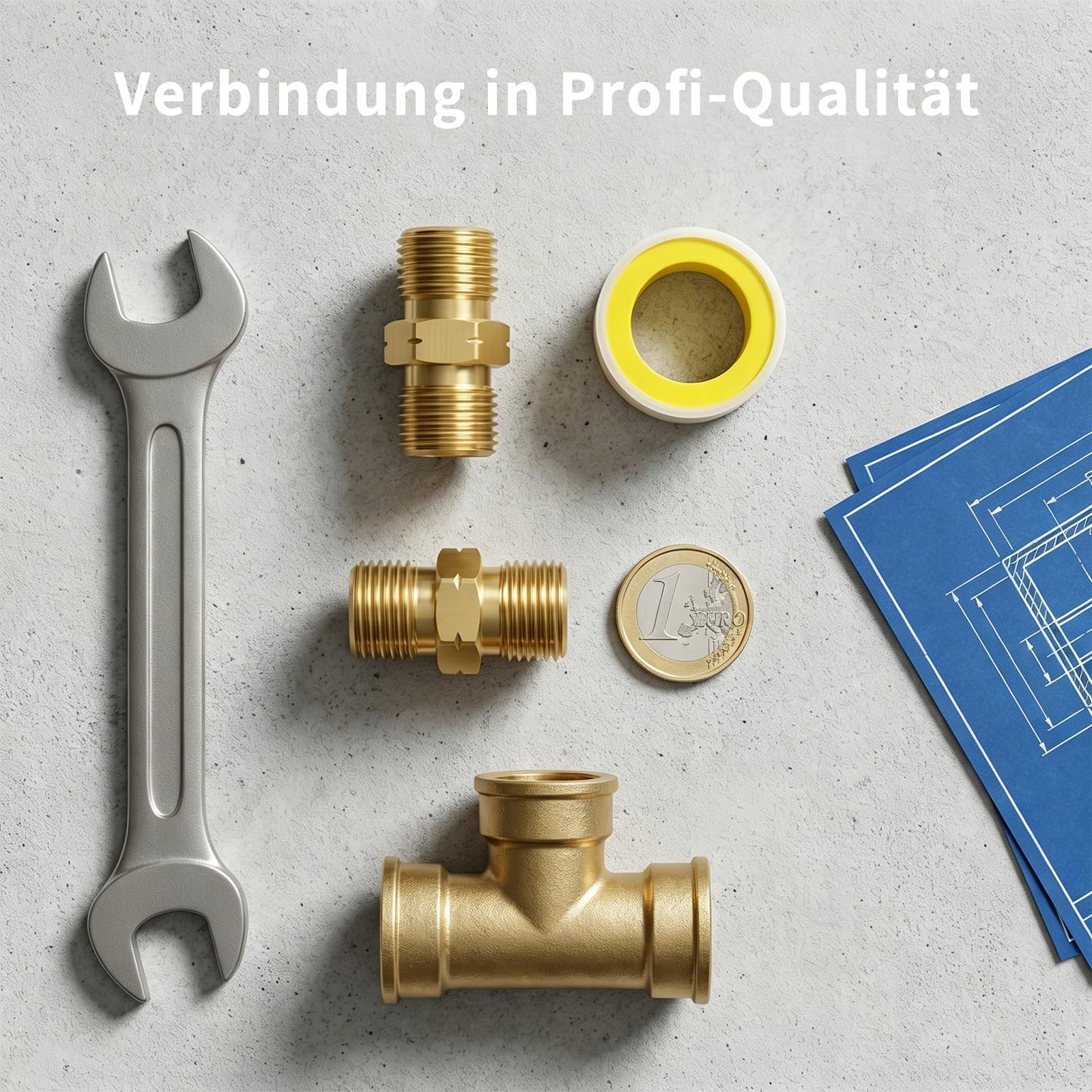 Gasschlauch Verbinder Doppelnippel 1/4 auf 1/4 Links Messing mit Dichtungsband 2 Stück