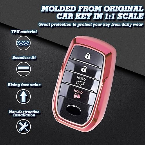 Miniatura 3 de Xotic Tech - Carcasa para llavero de TPU suave, color rosa, compatible con Toyota Land Cruiser Sienna Venza Fortuner Rav4 Prime Smart Entry Key