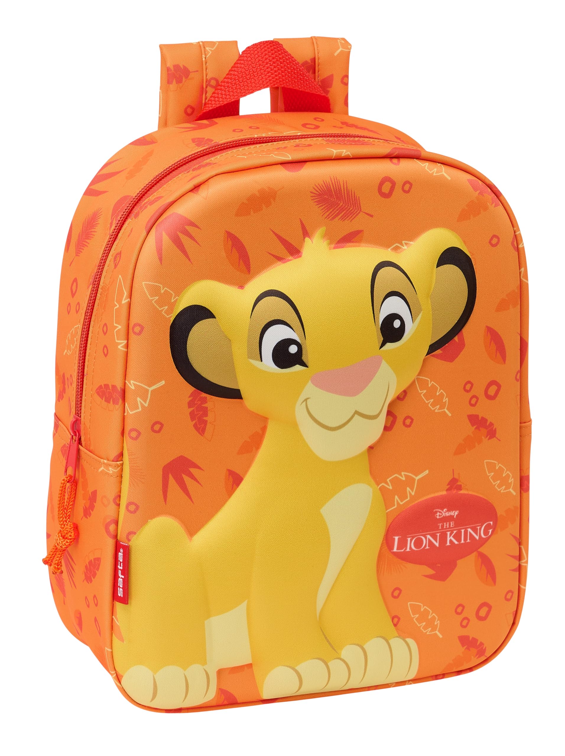 Safta EL REY LEON 3D - Mochila de Guardería 3D, Adaptable a Carro, Fácil Limpieza, Ideal para Niños de Diferentes Edades, Cómoda y Versátil, Calidad y Resistencia, 22x10x27 cm, Color Naranja
