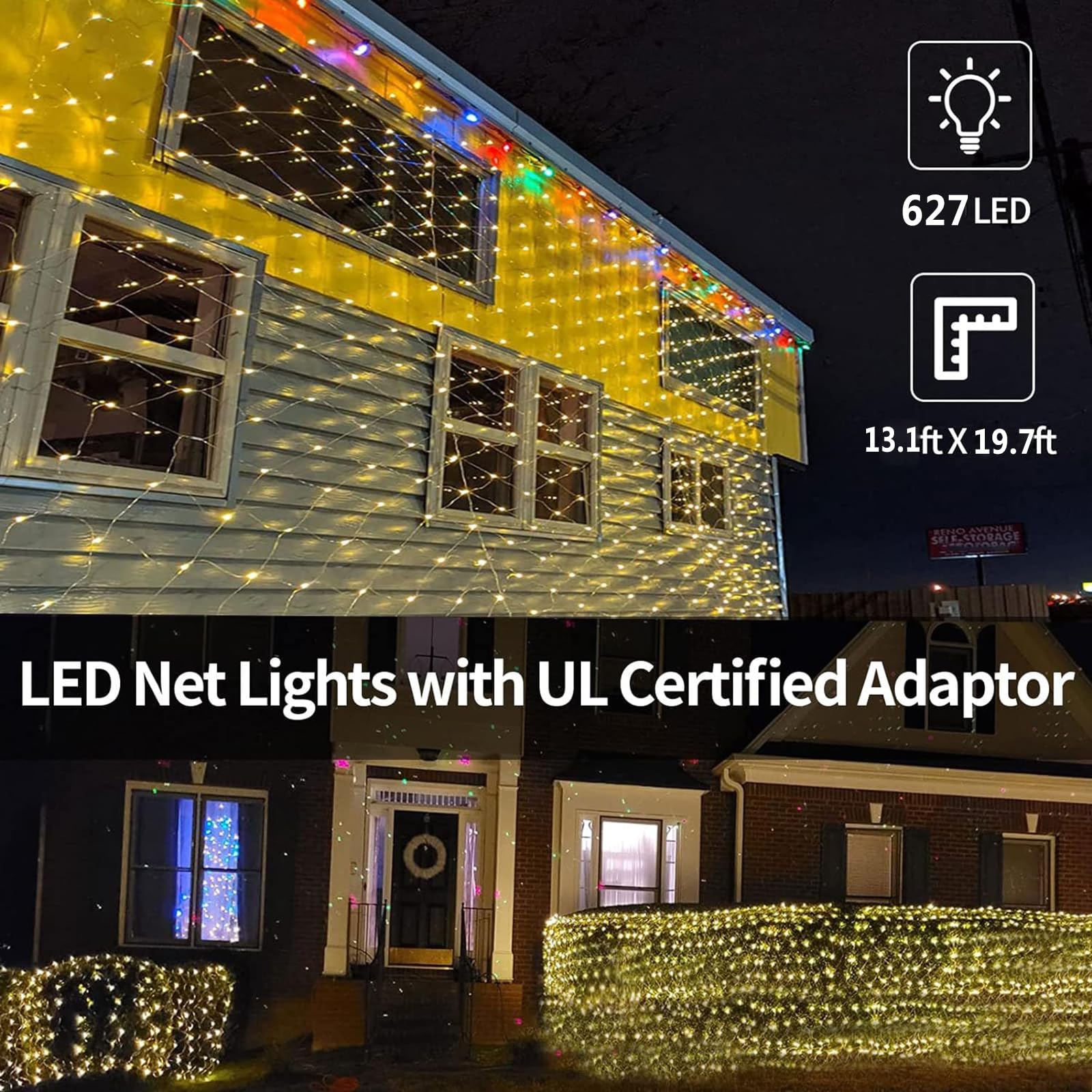 Lichternetz Außen 6x4m 627 LED Lichterkette Netz,8 Modi Lichterkettennetz Wasserdicht Lichtervorhang für Zimmer Wand Hochzeit Zaunbüsche Garten Deko(Size:6m*4m)