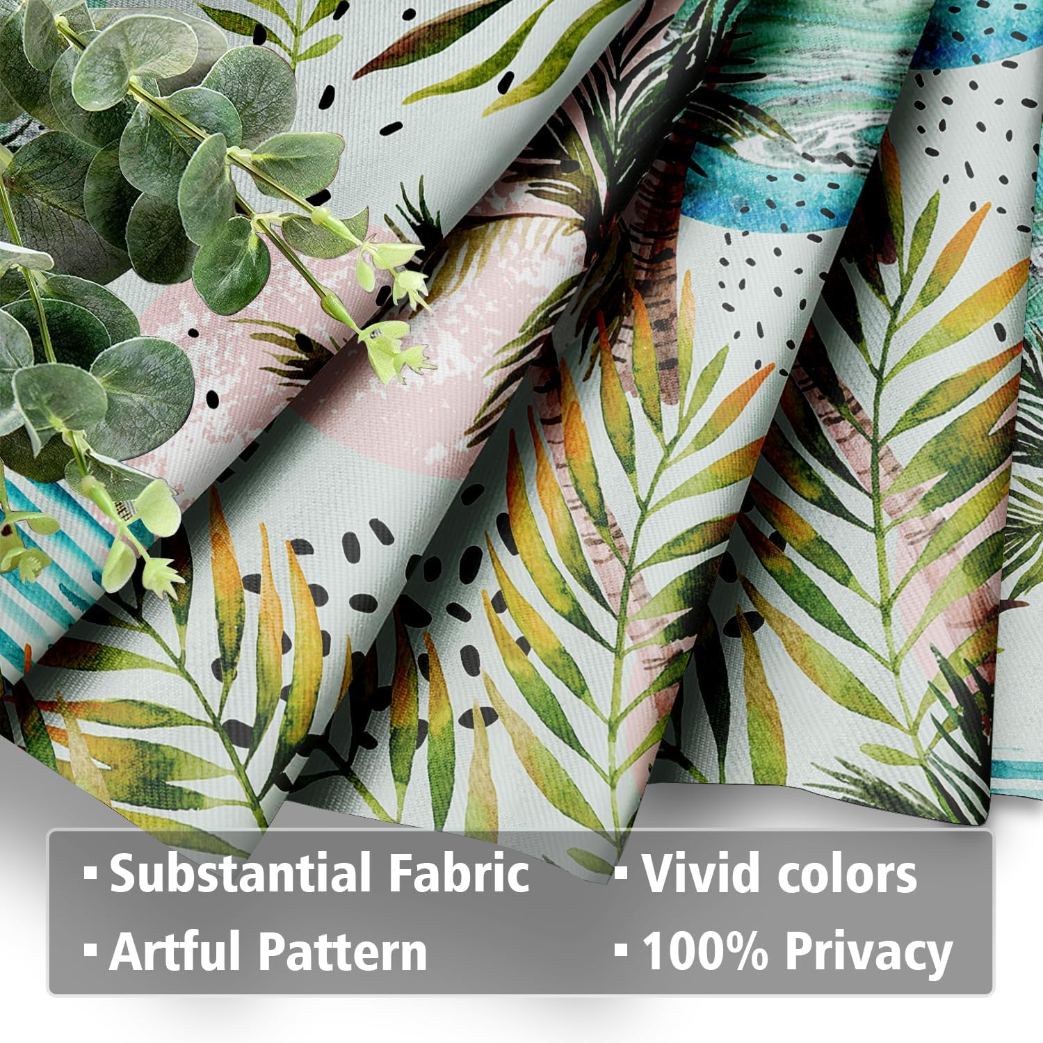 SongYi Tropical Short Curtains for Windows, Blackout Thermal Small Window Curtains for Kitchen Cafe Bedroom Bathroom, Summer Watercolor Palm Tree Print Rod Pocket Curtains 2 Panel Set, 30""x45""