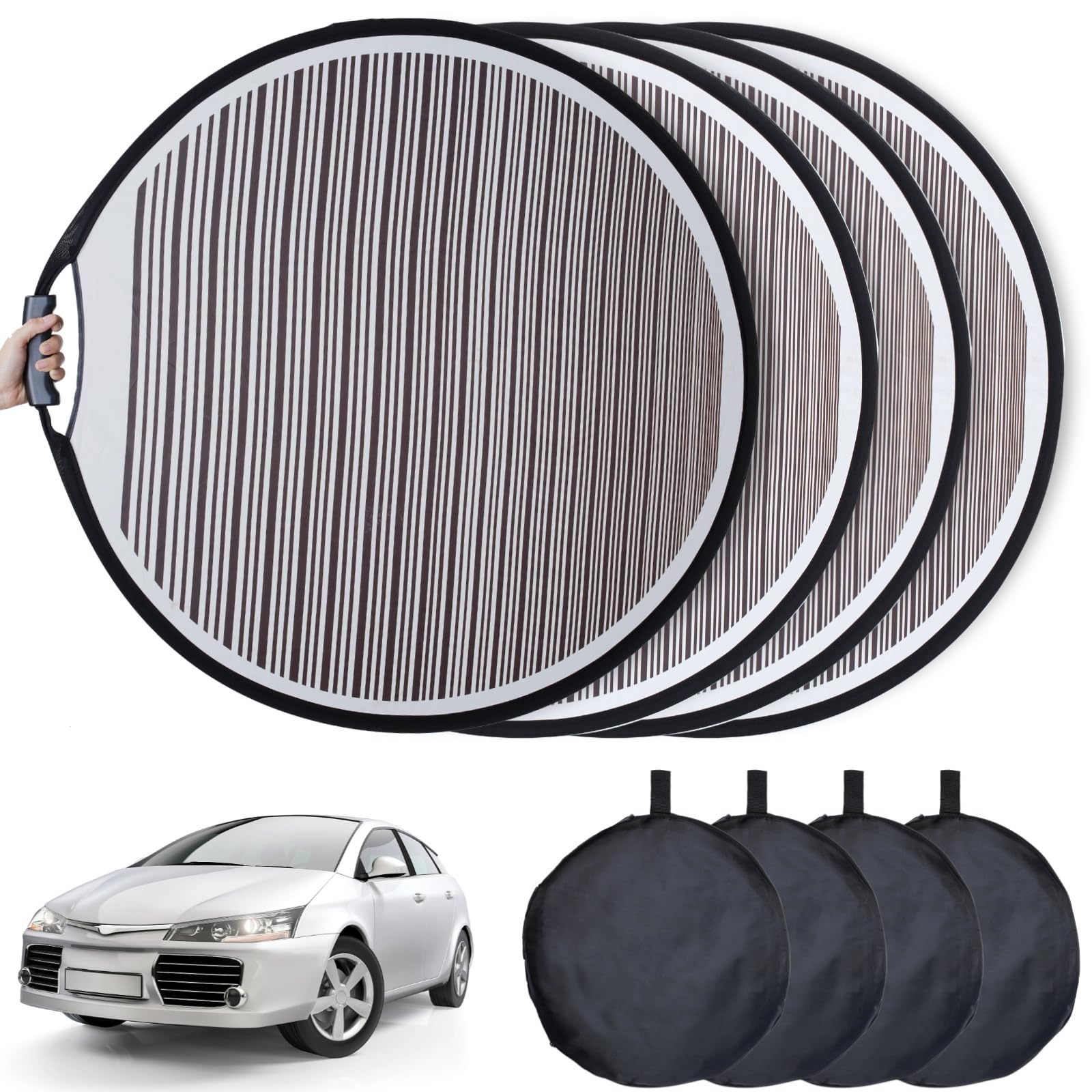 Homaisson 4 PCS Car Dent Detection Boards, Striped Light Reflector Board with Storage Bag, Flexible Foldable Dent Panel for Vehicle Door Scratch, Hail Damage