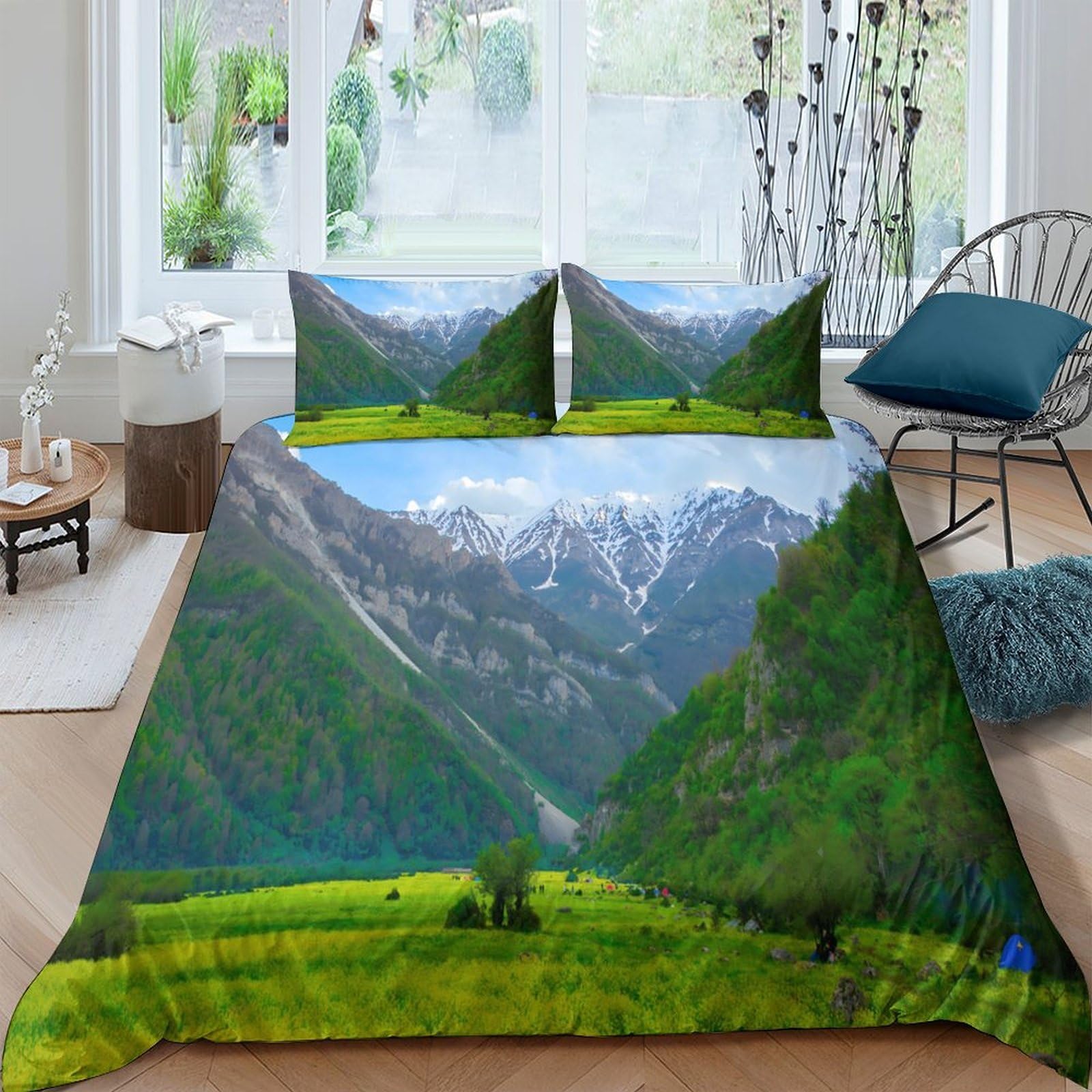 Ctjqhvkz Style-6 3D Printed Mountain Valley Fitted Sheet Microfiber Scenic Landscape Bed Cover For Bedroom Guest Room Decor Easy Care Single（135X200cm）