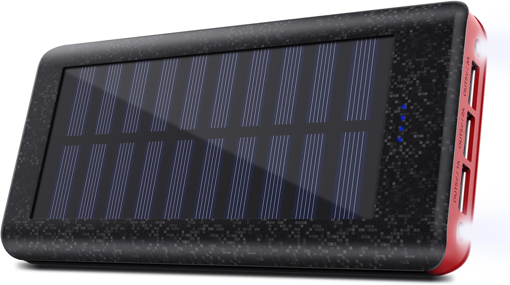 Portable Charger IZETE Solar Power Bank 24000mAh External Battery with 2A Input Port, 2 LED Light, 2 2A and 1 1A USB Charging Ports for iPhone, iPad, Samsung Galaxy, Android and other Smart USB Powered Devices-Red