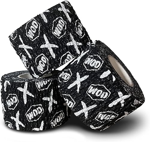 WOD - Cinta de levantamiento de pesas con agarre de gancho de recuperación resistente al sudor y a la tiza envoltura adhesiva para pulgar dedos y