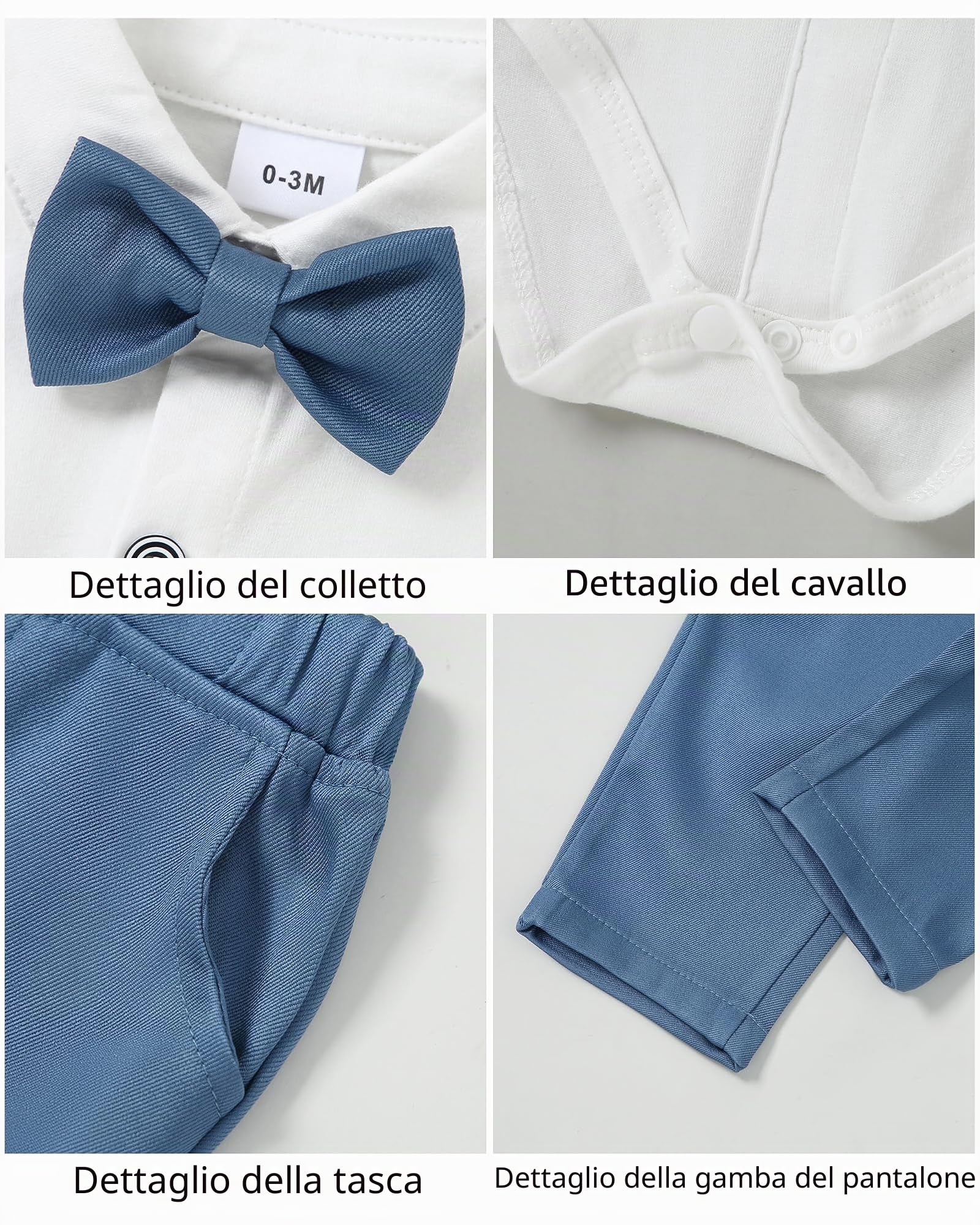 Zoerea Completini e Coordinati per Bambino, Ragazzino Battesimo Cerimonia Pagliaccetto Abbigliamento Set Pagliaccetto con Fiocco + Gilet + Corsage + Pantaloni Blu, 12-18 Mesi