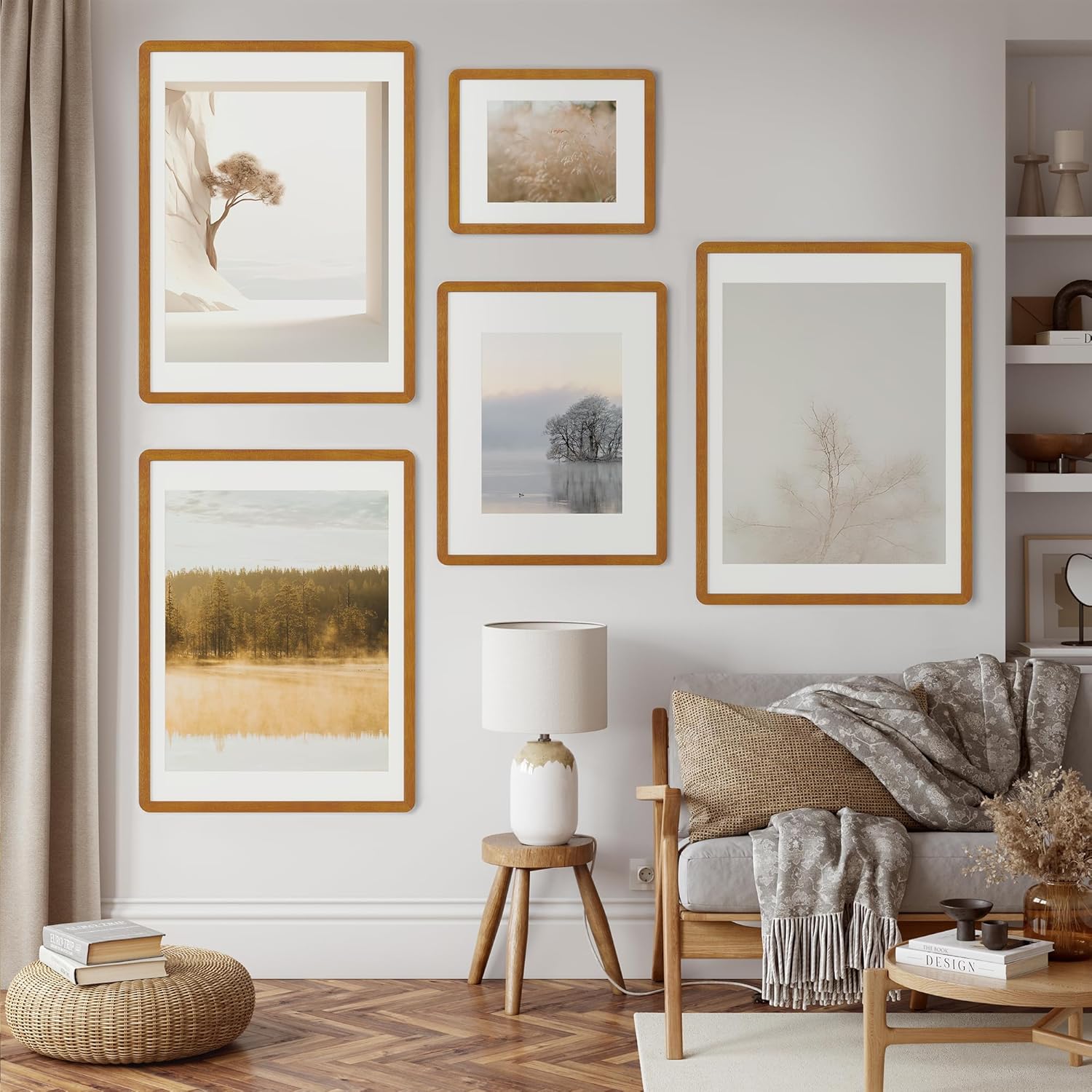 FLYJOE 11x14 Picture Frame - Solid Teak Wood 11x14 Frame With Mat For 8x10, 11''x14'' Poster Frame, Plexiglas and Hanging Hardware Included, 11 By 14 Poster Frame Wood, Natural Teak