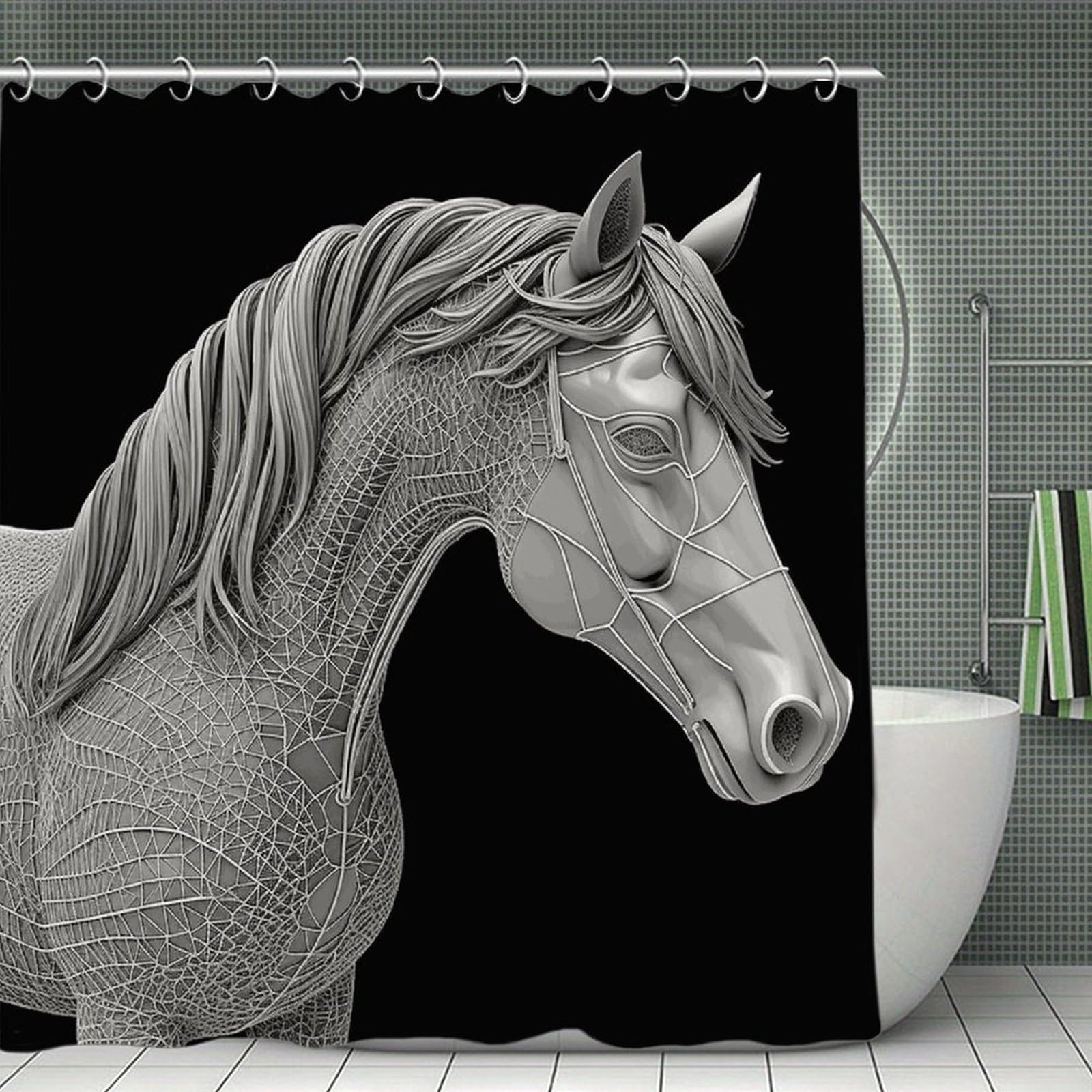 VstaDank 3D View Horse Shower Curtain 71x71 Heavy Duty Polyester Cloth Bath Curtain with Hooks Thick Waterproof Shower Liner Fun Magic Decorative Bathroom Curtains for Bathtub