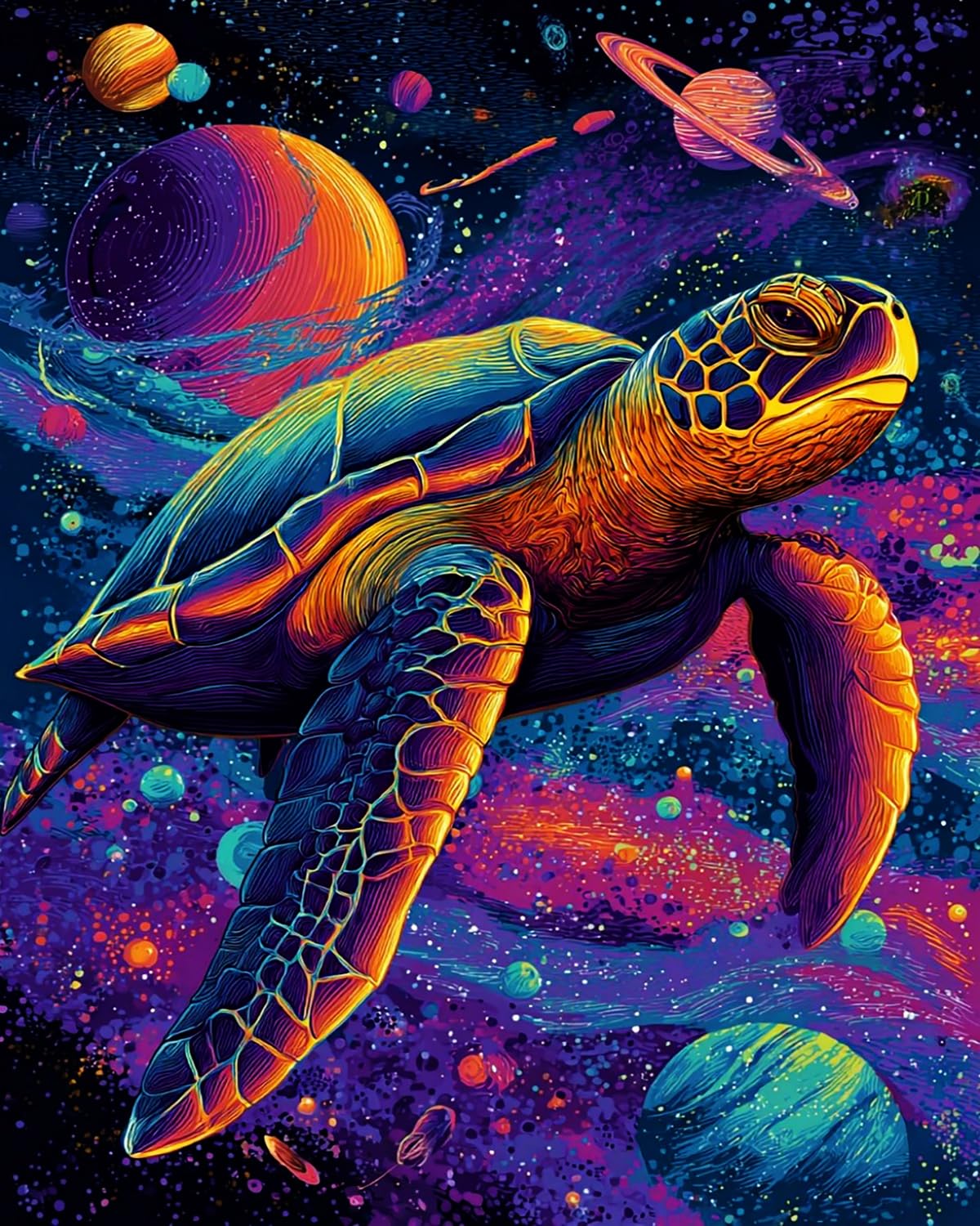 Liubaishi Multicolour Paint By Numbers For Adults, Space Sea Turtle, 40X50 Cm Acrylic Canvas Kit With Brushes