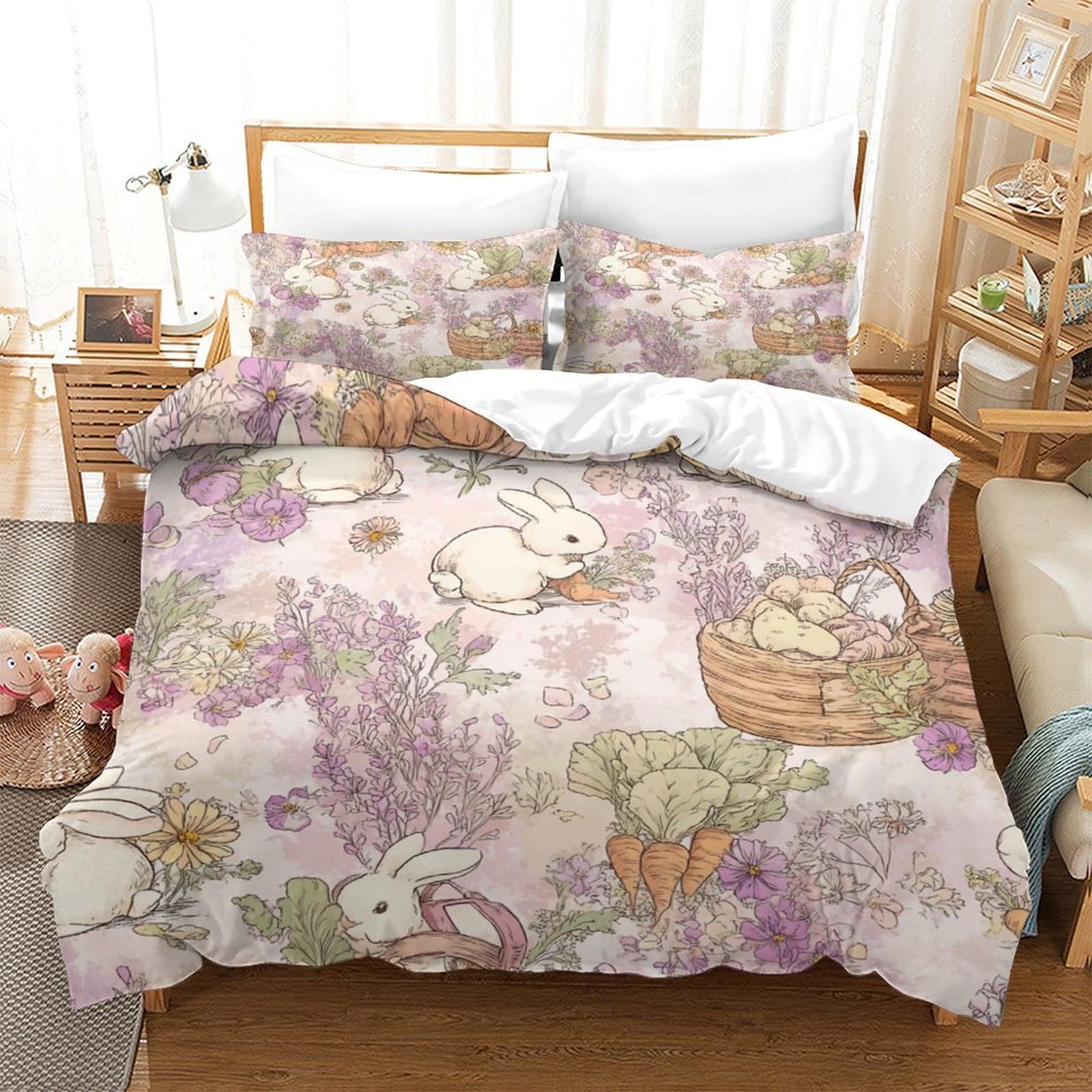 QDZHCPMYK Bunny Duvet Cover 3 PCS Hotel Quality Quilt Cover Bedding Set Bed Covers with Pillowcases with Zipper Closure Hypoallergenic Soft Breathable Microfiber King（220x240cm）