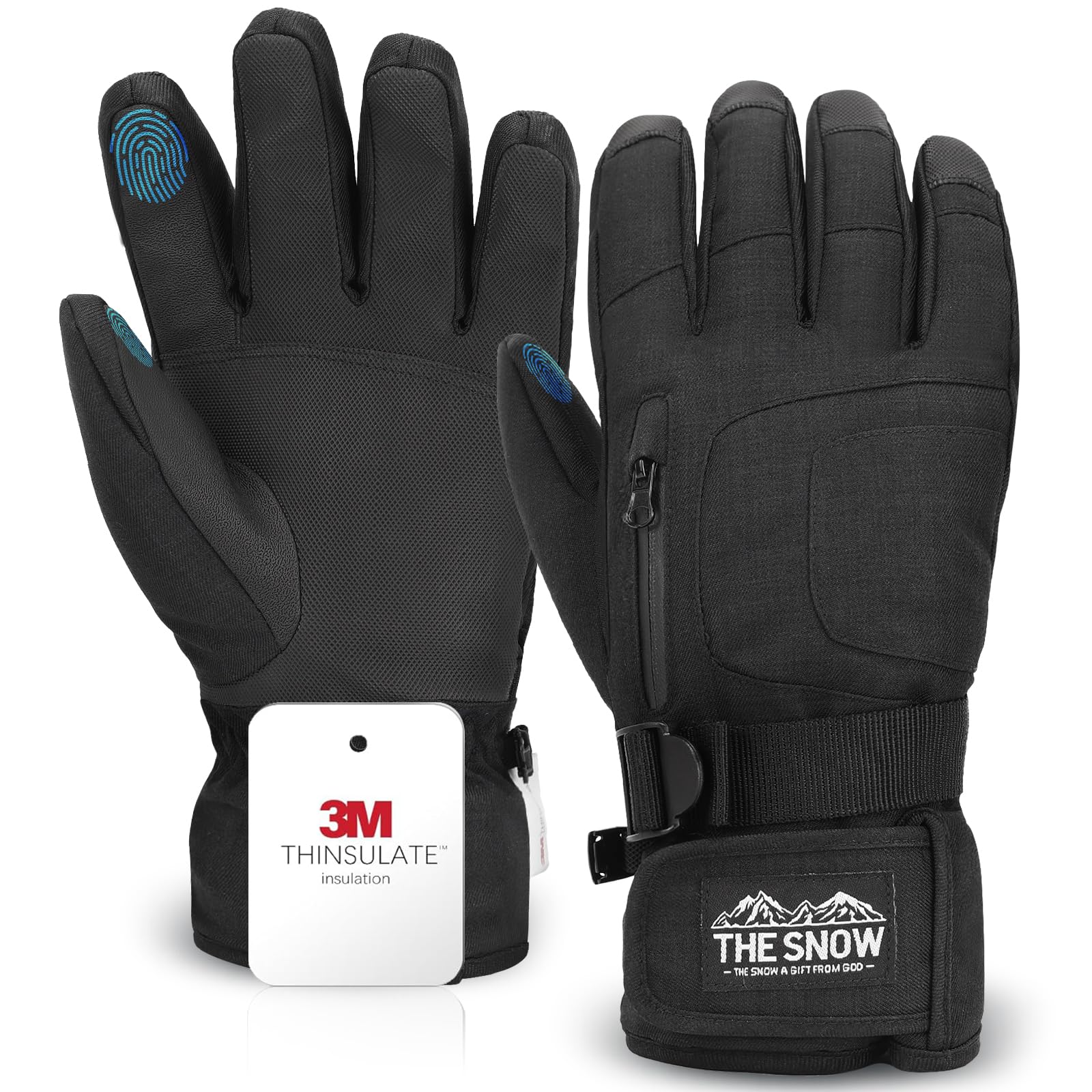 Gants de Ski, Gants Chauds d'hiver à Écran Tactile pour Homme et Femme Neige Imperméable Vent Respirant Antidérapant Poignet Réglable pour Ski Snowboard Cyclisme Moto Randonnée
