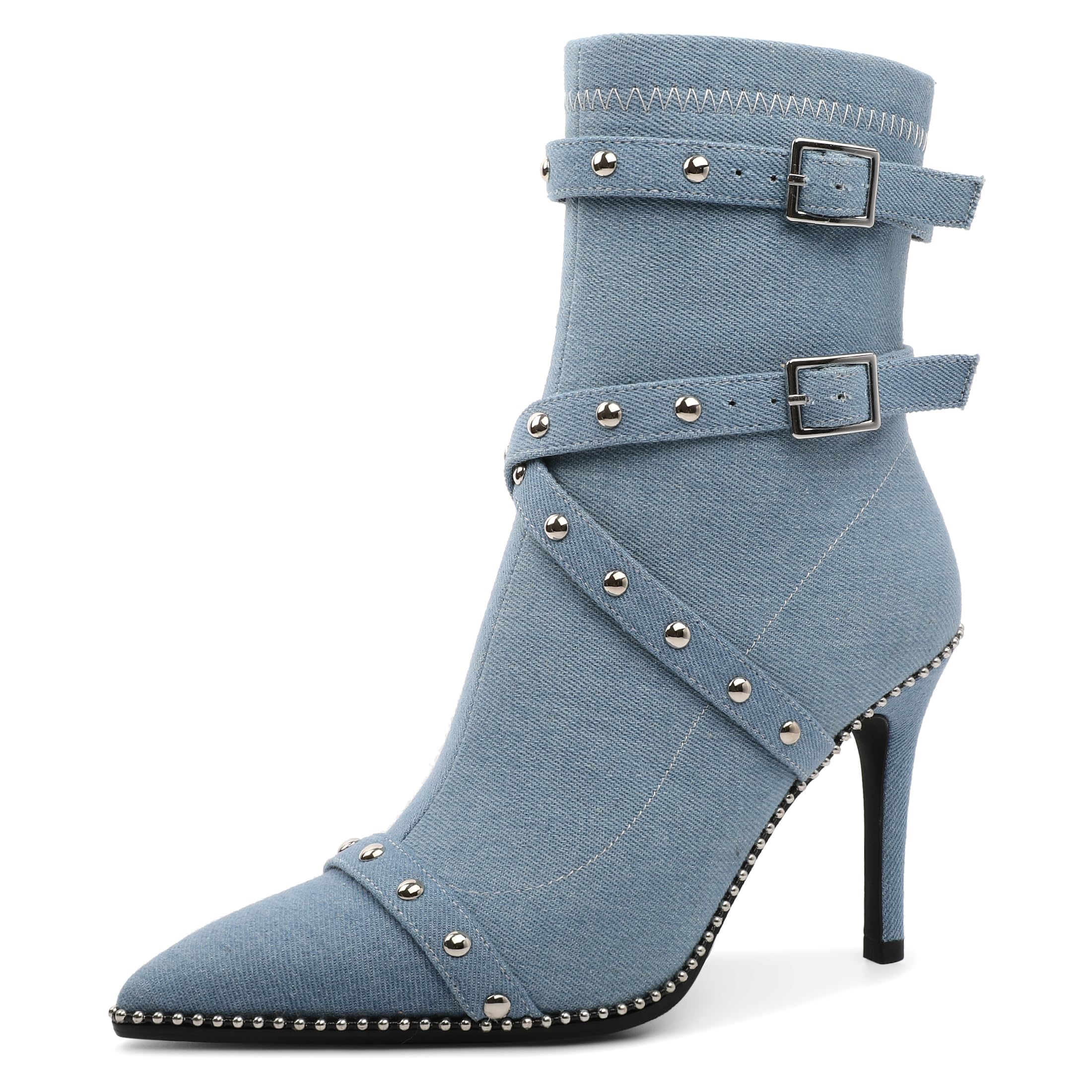 Joseywade Womens Ankle Booties 3 5 Inch Heel Stiletto Boots Beaded Studded Pointed Toe Side Zipper Suede Size