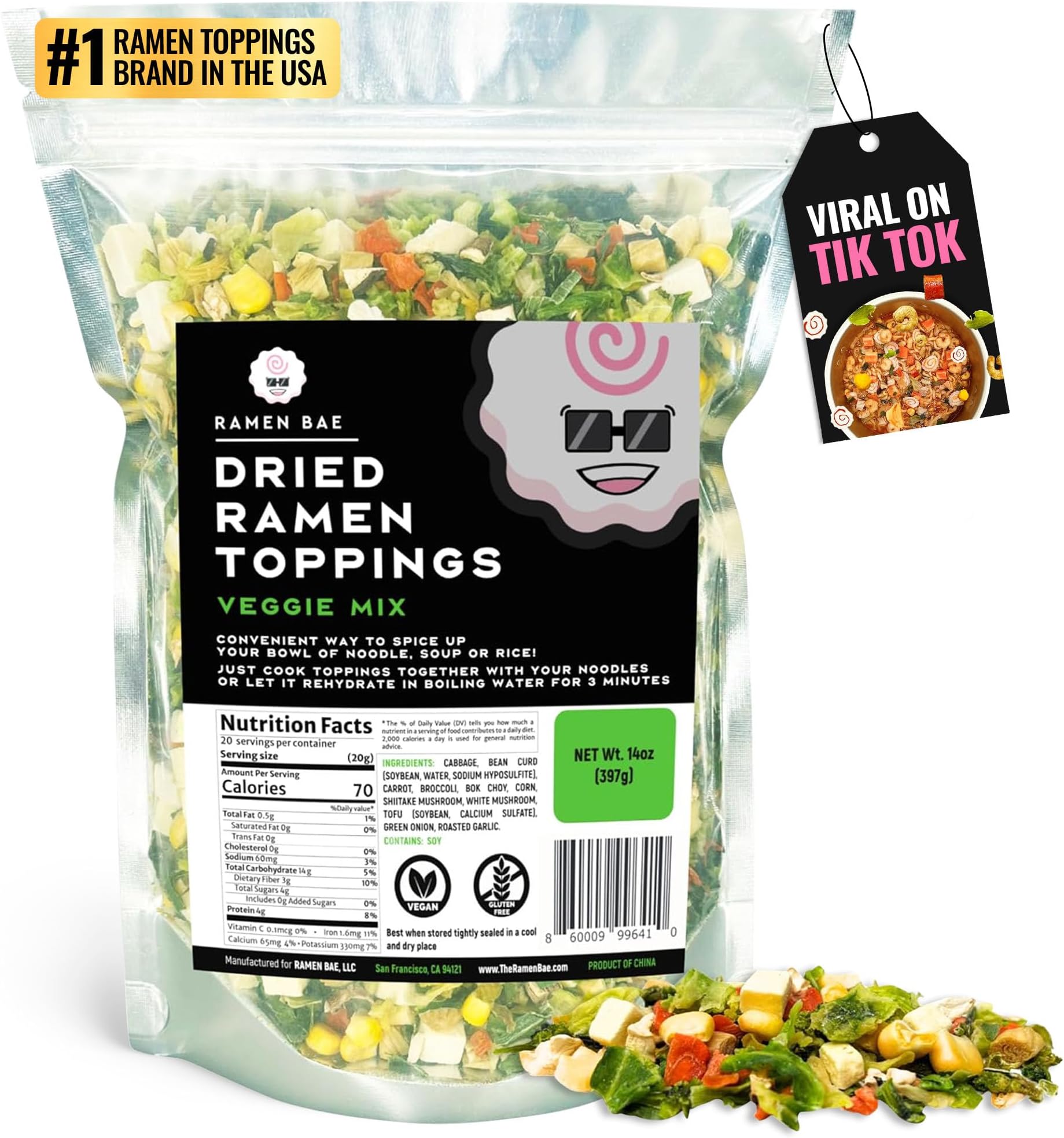 The Ramen Bae - Veggie Mix, Dried Ramen Toppings - Ramen Toppers - 14 oz.