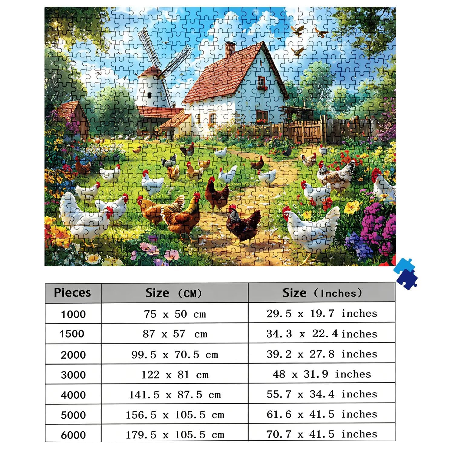 Puzzle 6000 elementów dla dorosłych, farma kurczaka-3 trudne i kolorowe drewniane puzzle, duża łamigłówka 179,5 x 105,5 cm, antystresowa gra z plakatem, dekoracja ścienna domu, prezent dla kobiet w0