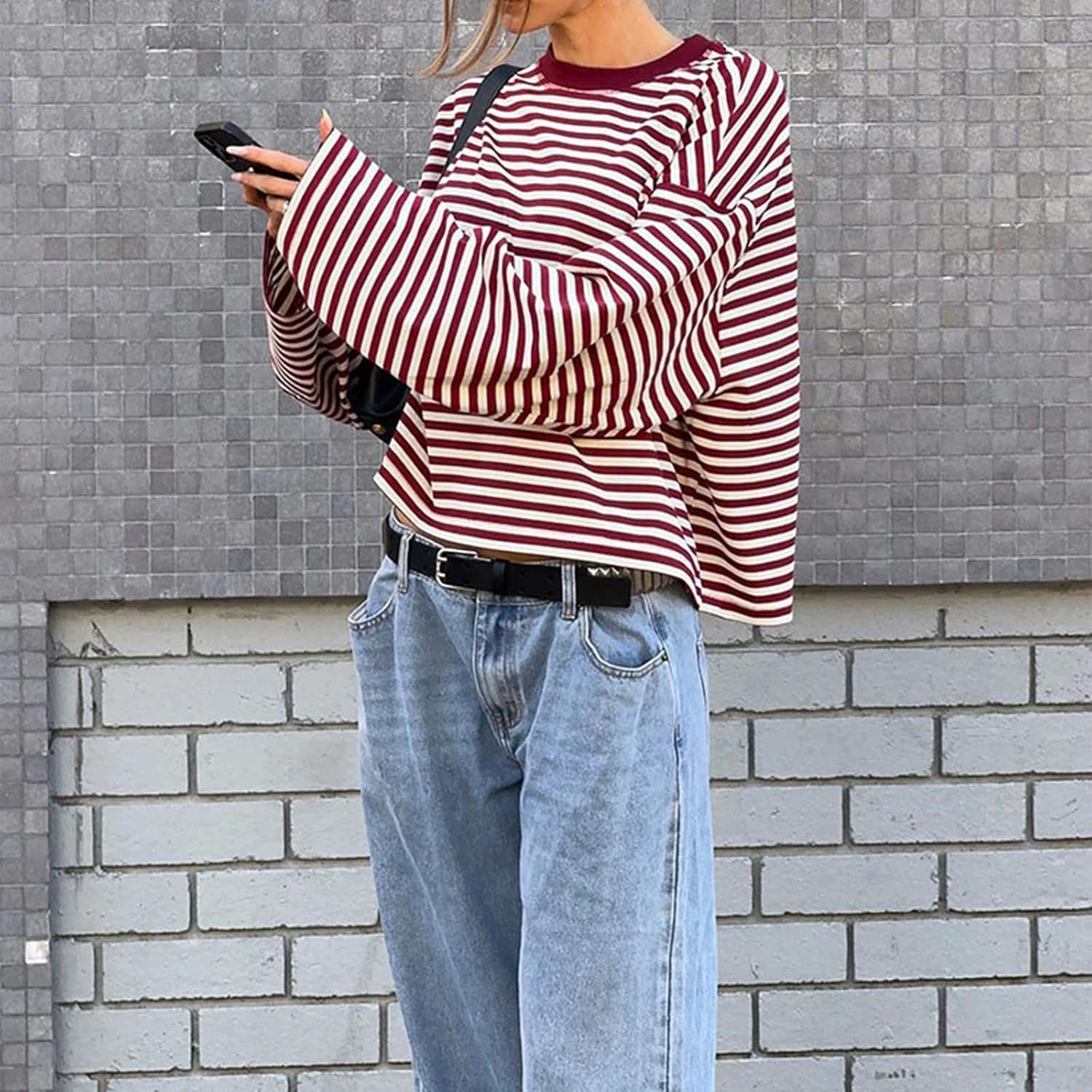 Women Y2k Long Sleeve Fairy Grunge Striped Baggy Tees Shirts 2000s Emo Aesthetic Sweater Crop Tops Streetwear - Image 3