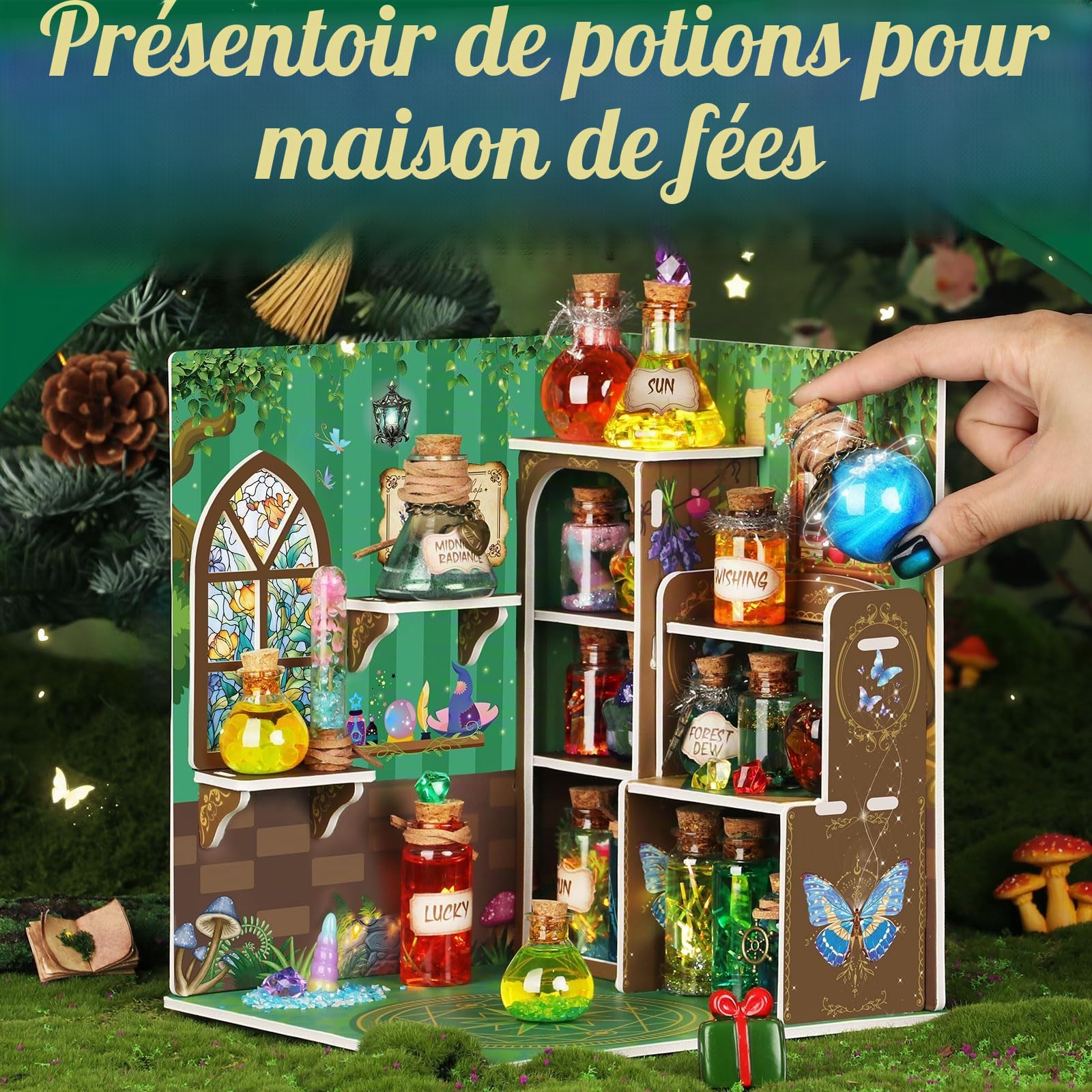 Kit de Potions Magique Maison de Fée - 20 Potions avec Poussière de Gemmes, Jouet Créatif Cadeau pour Enfants 6+ Ans Noël & Anniversaire