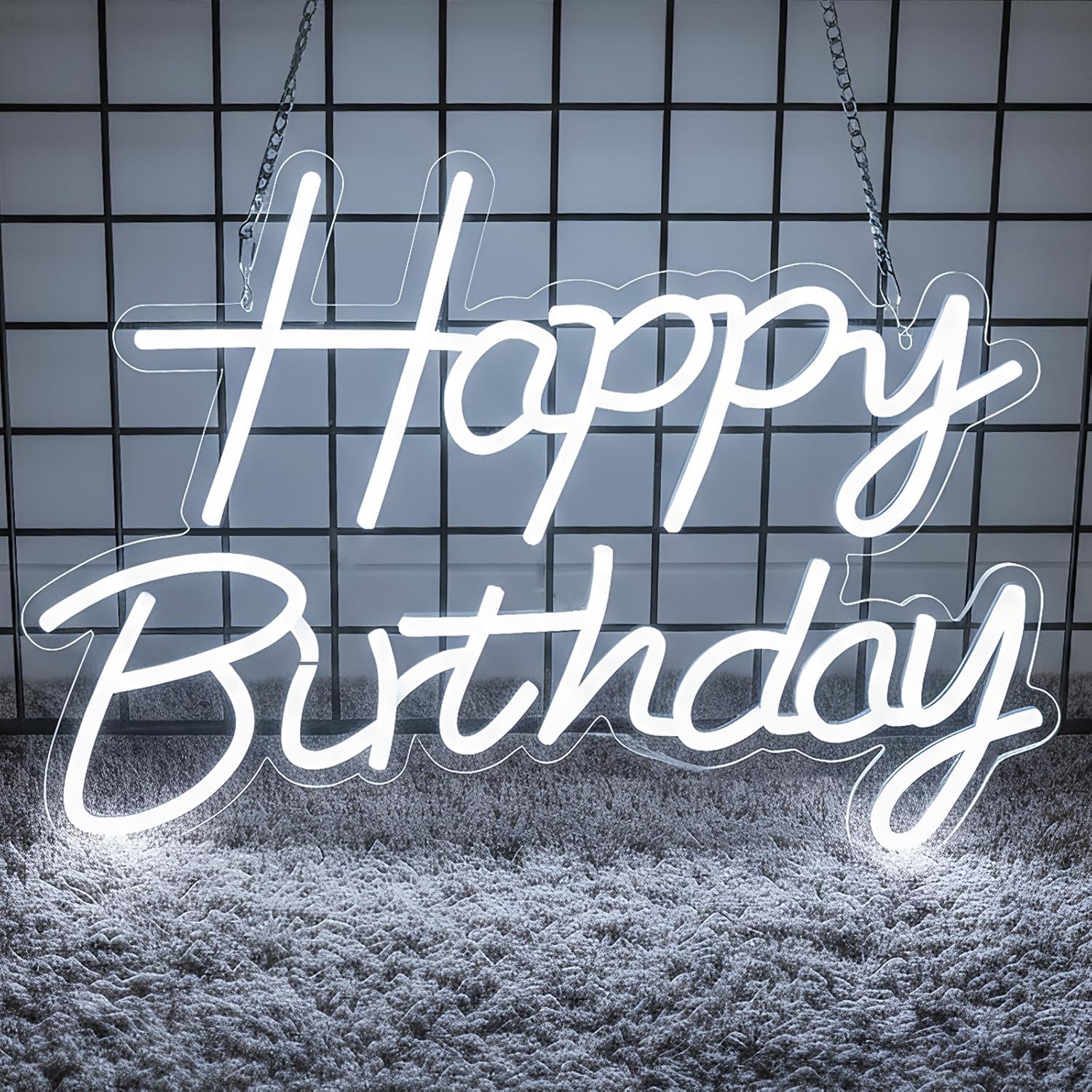 Happy Birthday Neon Sign for Backdrop, LED Happy Birthday Light Up Sign, USB Powered Dimmable Neon Light for Birthday Party Decorations, Wall Decor, White, 16.5 x 12 inch