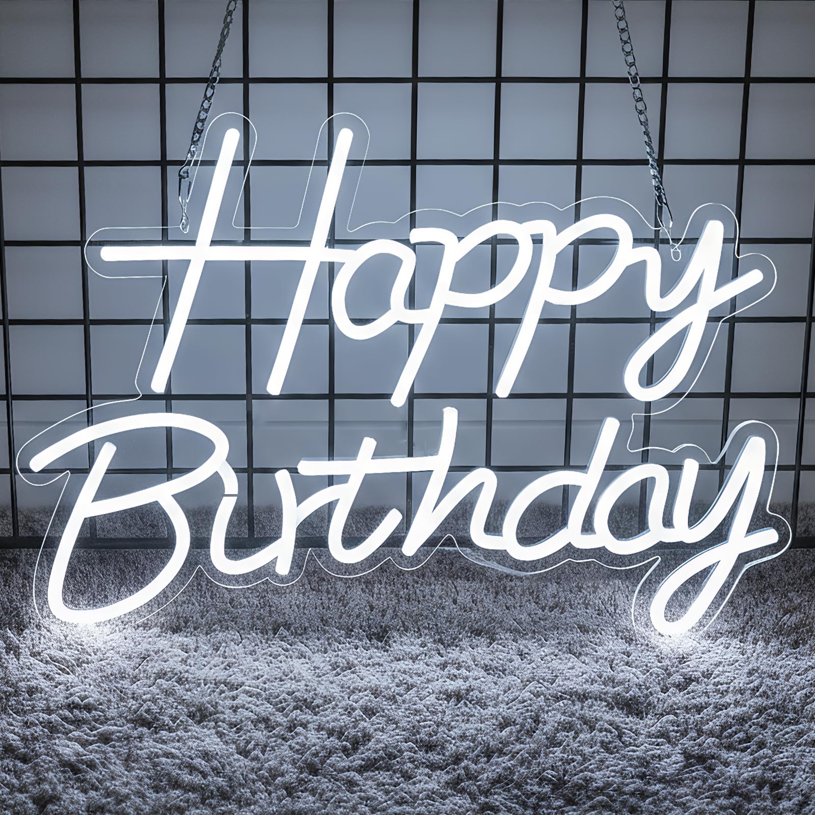 Photo 1 of **SMALLER IN PERSON*** Happy Birthday Neon Sign for Backdrop, LED Happy Birthday Light Up Sign, USB Powered Dimmable Neon Light for Birthday Party Decorations, Wall Decor, White, 16.5 x 12 inch