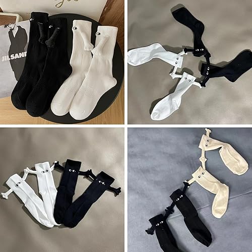 Miniatura 5 de Yawlsow 2 pares de calcetines tomados de la mano, divertidos calcetines magnéticos de succión 3D para muñecas, calcetines unisex para parejas