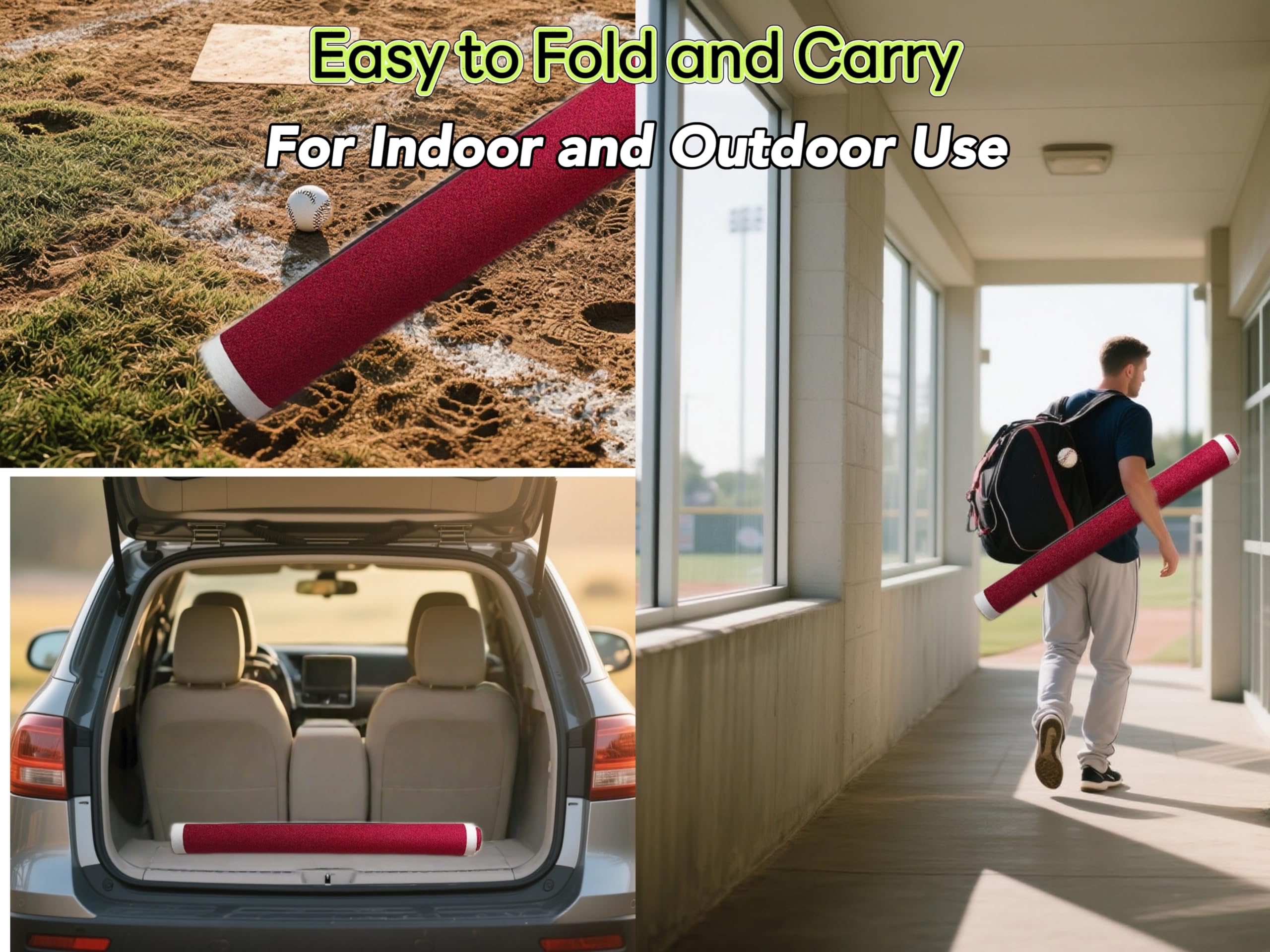 Baseball and Softball Hitting Mat for Batting Stance Practice, Home Plate Mat with Batting Stance Alignment Guide, Indoor/Outdoor Baseball and Softball Equipment, Antislip - (6 * 4 ft)