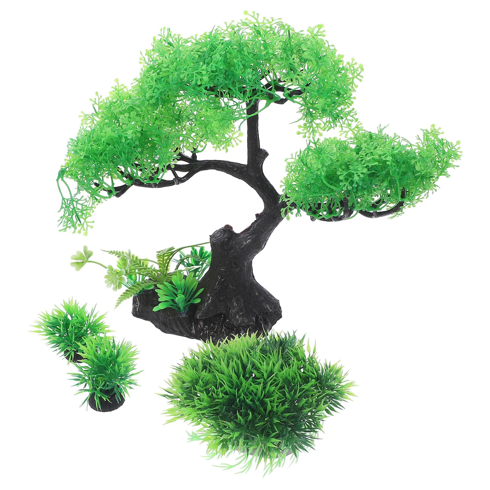 Artificial Aquarium Plants Fish Tank Decorations Underwater Tree Decor Kit Abs Plastic Small and Large Green Aquarium Plant