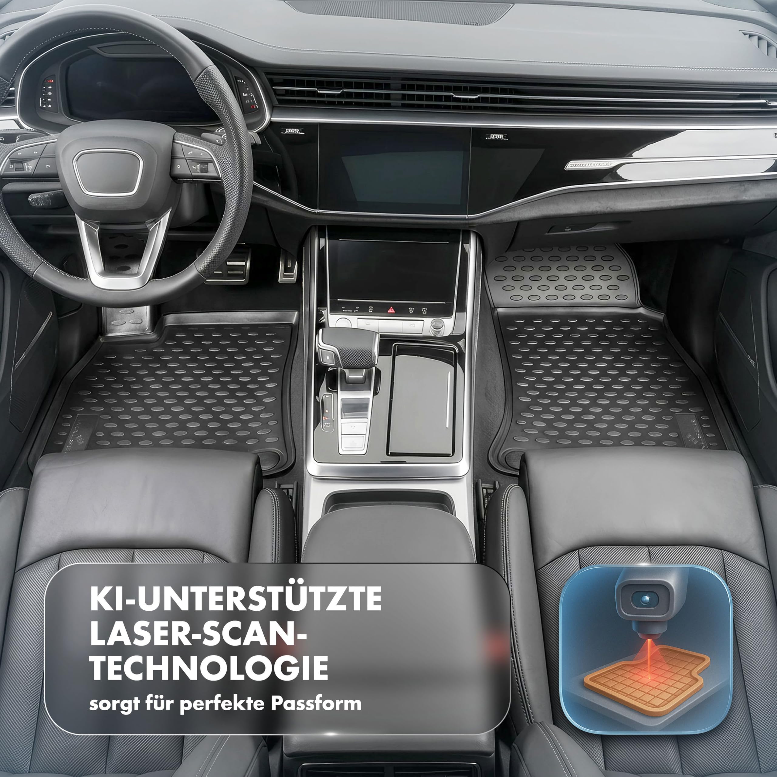 WALSER XTR Gummi Fussmatten Auto für Ford Tourneo Custom Bus (F3), 8 Sitzer 2012 - Facelift 2017, 100% passgenaue Auto Fußmatten, robuste Universal Fußmatte Auto, Gummimatten Auto