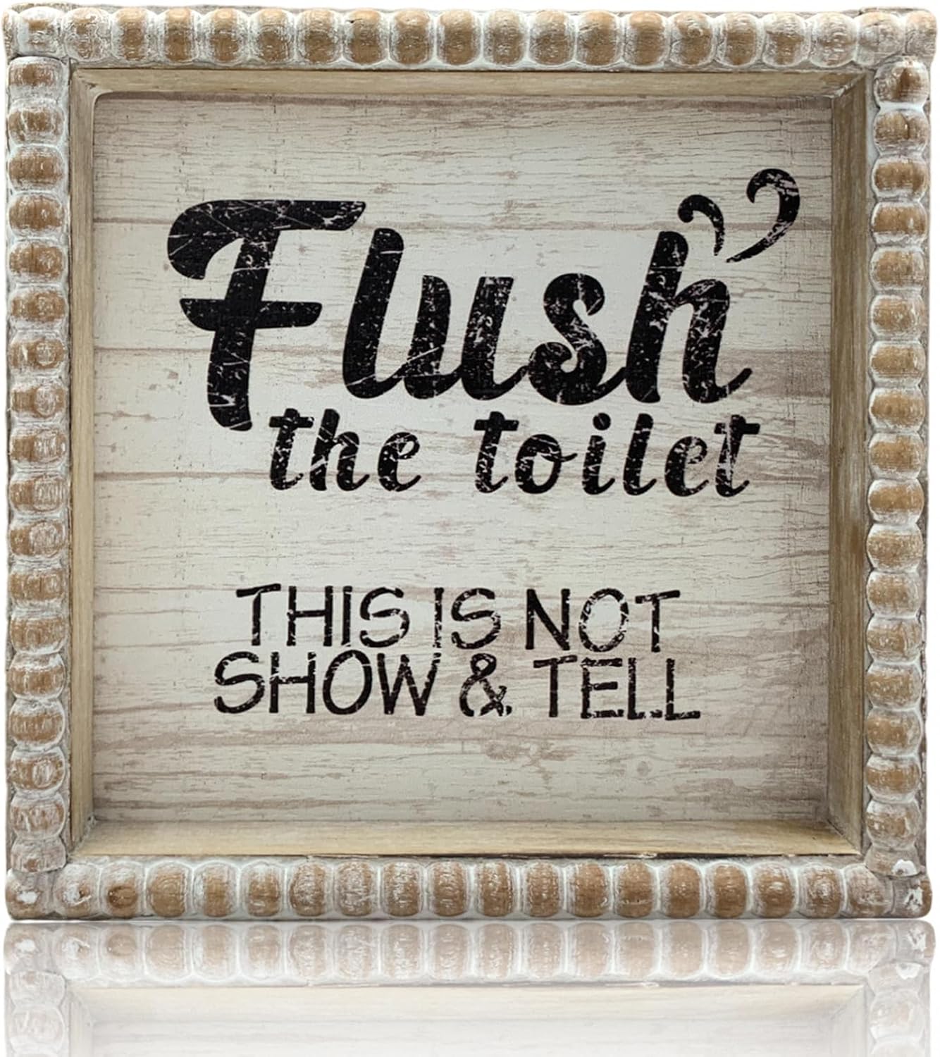 Boho Farmhouse Wooden Framed Bathroom Decor Signs, Funny Restroom Decorative Plaque Small Cute, Toilet Rules Shelf Decoration (Flush The Toilet Sign)