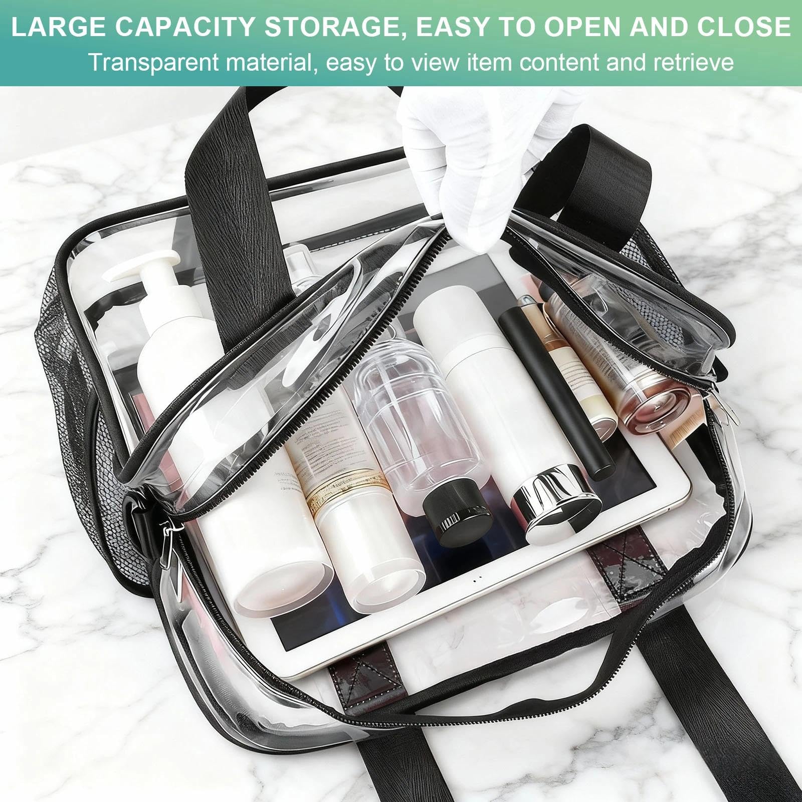 Sac Transparent Fourre Tout en PVC 30x30x13 cm Bandoulière Clear Bag pour Sports