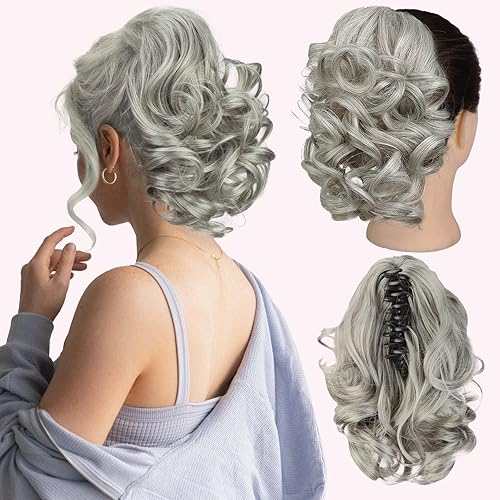 Isaic Short Claw Clip Ponytail Extension 9 Inch Curly Fake Faux Jaw Balayage Hairpiece Hair Piece Wavy High Pony Tails Synthetic Heat Friendly Fiber