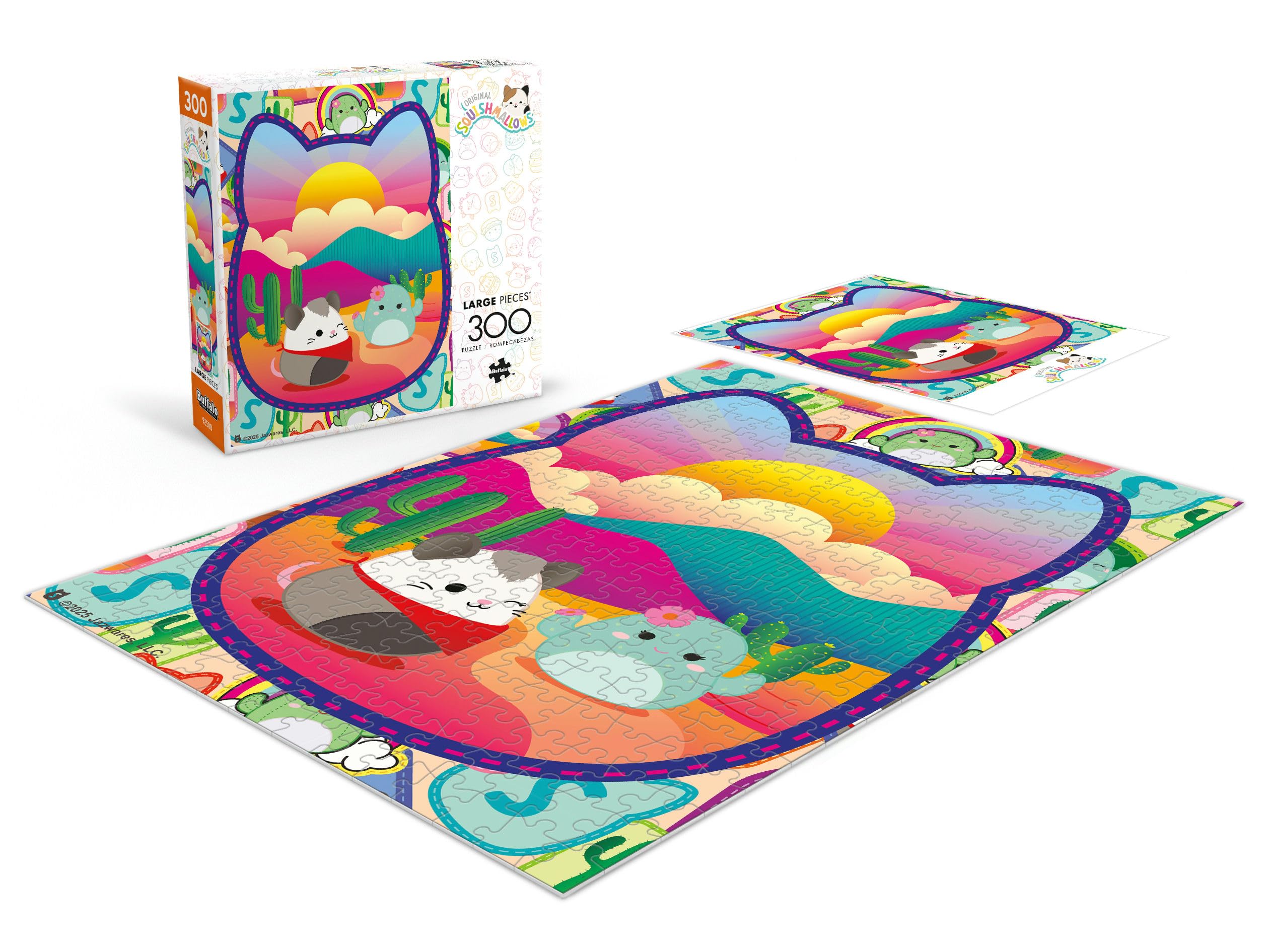 Buffalo Games Squishmallows: Desert Adventure - Rompecabezas de 300 piezas de gran tamaño - Formas más grandes - Ideal para adultos, personas mayores, familia, niños, fácil de agarrar