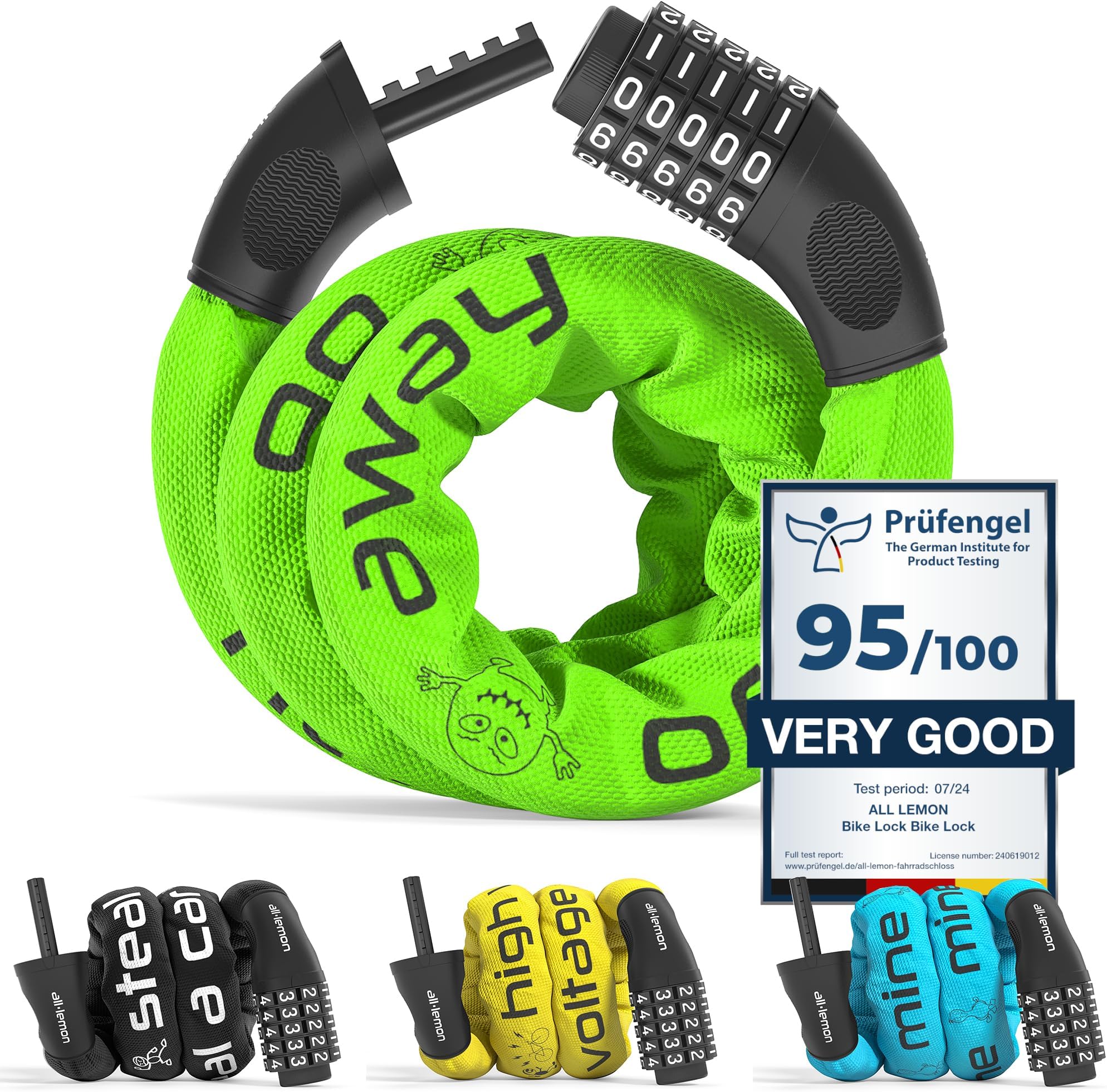 Bike Chain Lock & Extra Strong Heavy Duty Steel | Long High Security Cable Combination Code: Bicycle Motor Cycling, Door Gate Fence Outdoor Wheel Cycle Safety Theft Protection, 5-Digit Figures Secure